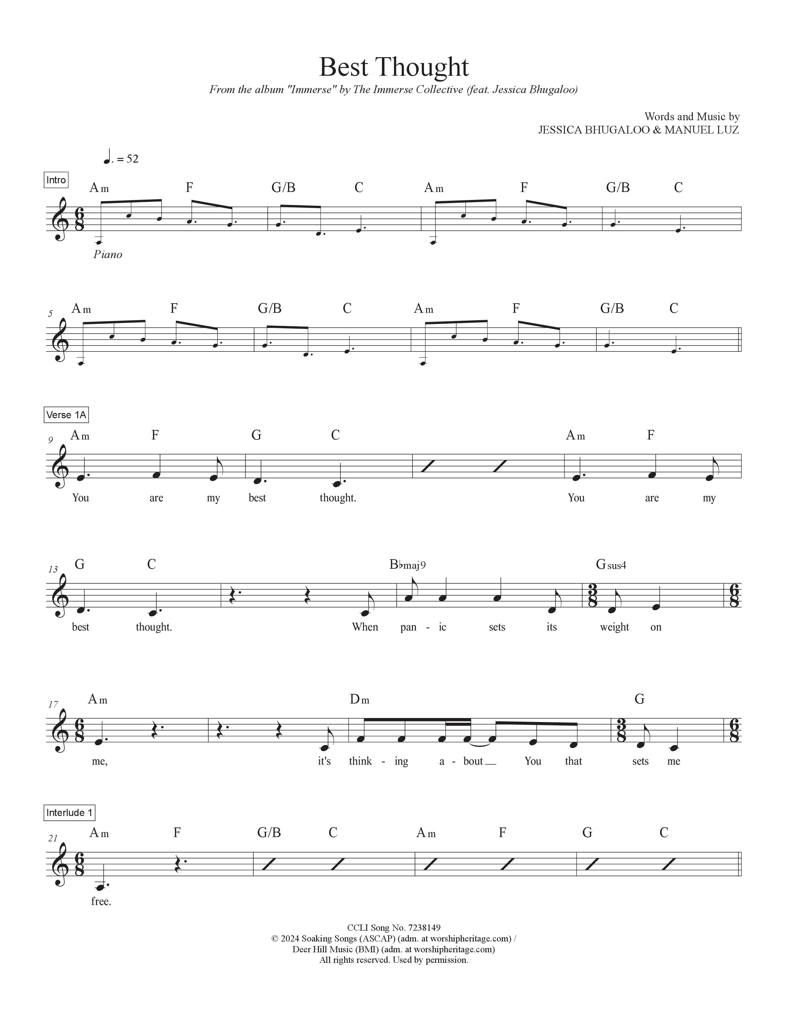 Best Thought Lead Sheet Melody (The Immerse Collective)
