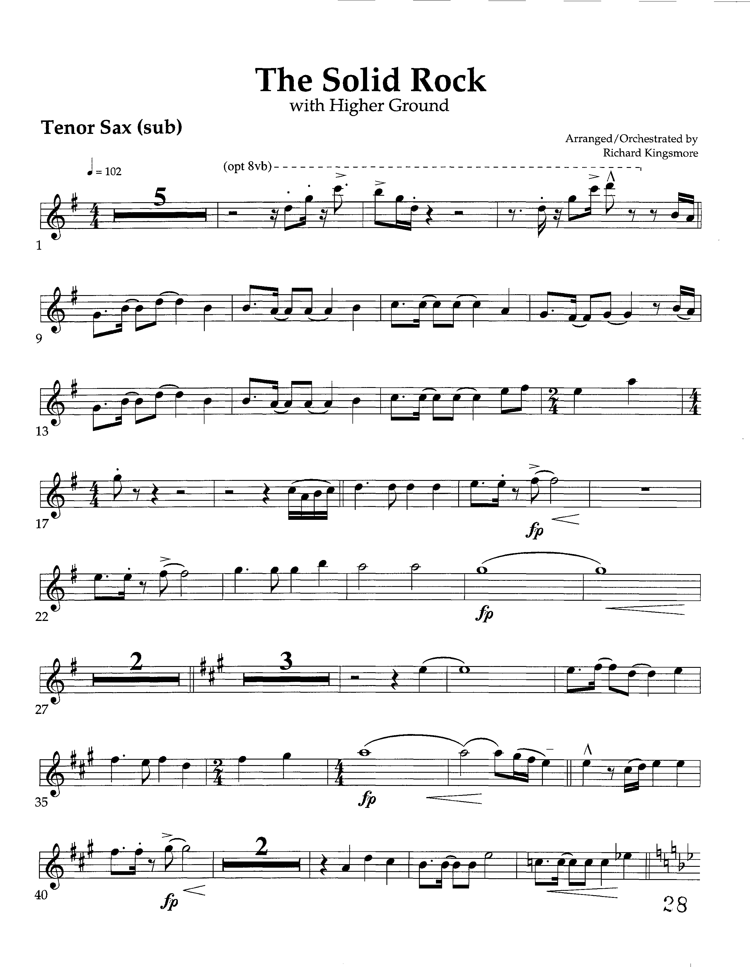 The Solid Rock (with Higher Ground) (Instrumental) Tenor Sax 1 (Lifeway Worship / Arr. Richard Kingsmore)