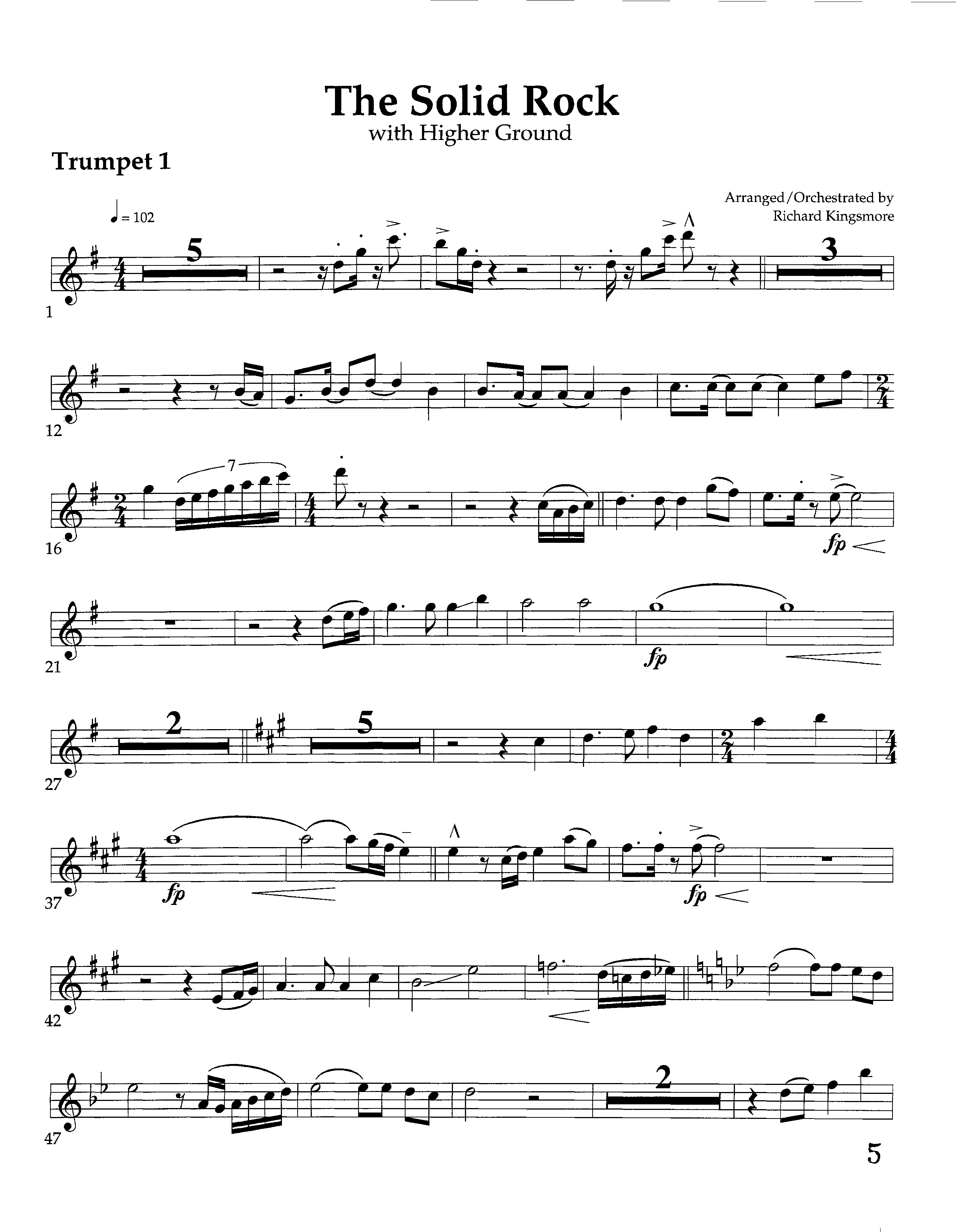 The Solid Rock (with Higher Ground) (Instrumental) Trumpet 1 (Lifeway Worship / Arr. Richard Kingsmore)