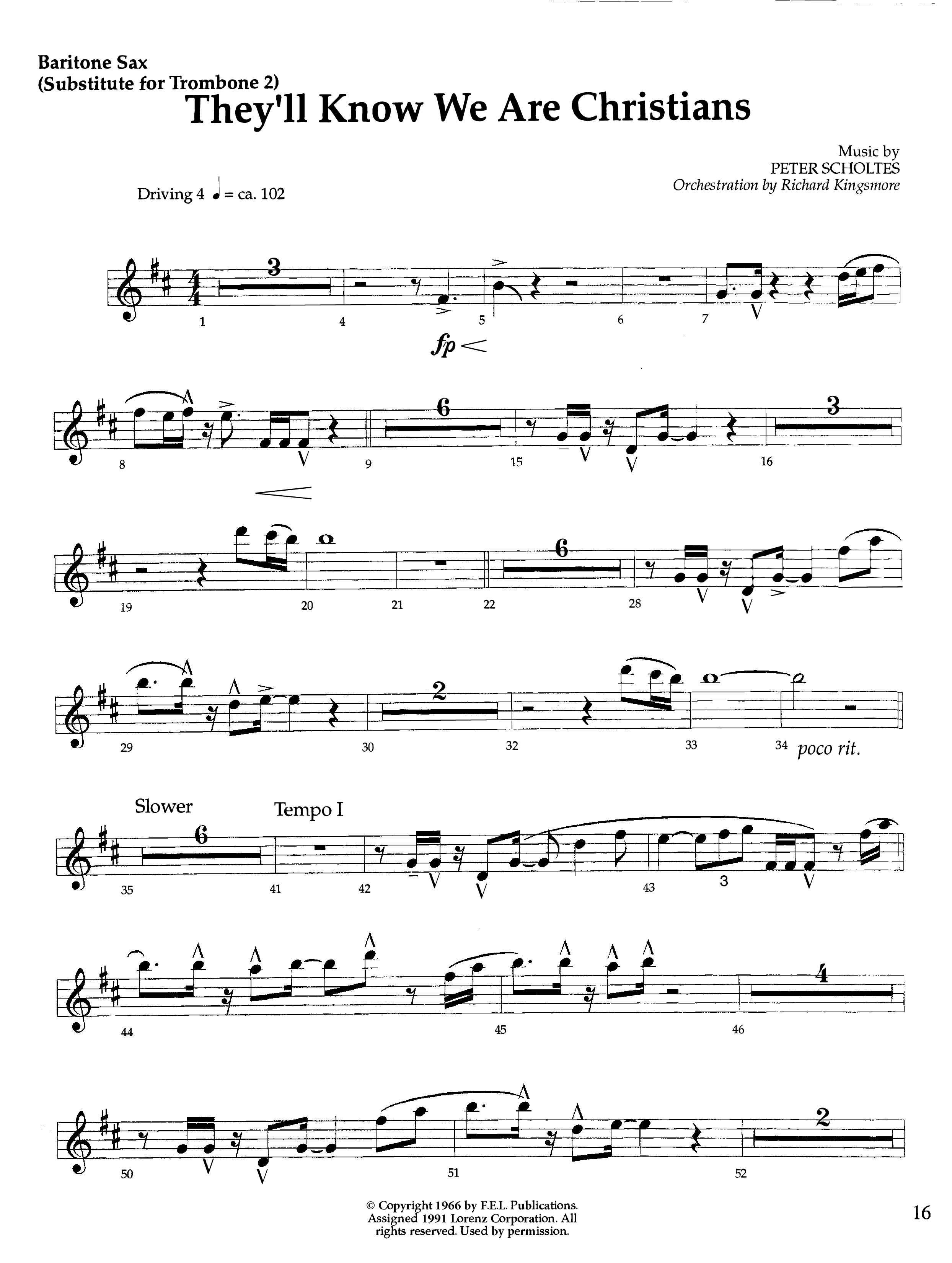 They'll Know We Our Christians (Instrumental) Bari Sax (Lifeway Worship / Orch. Richard Kingsmore)