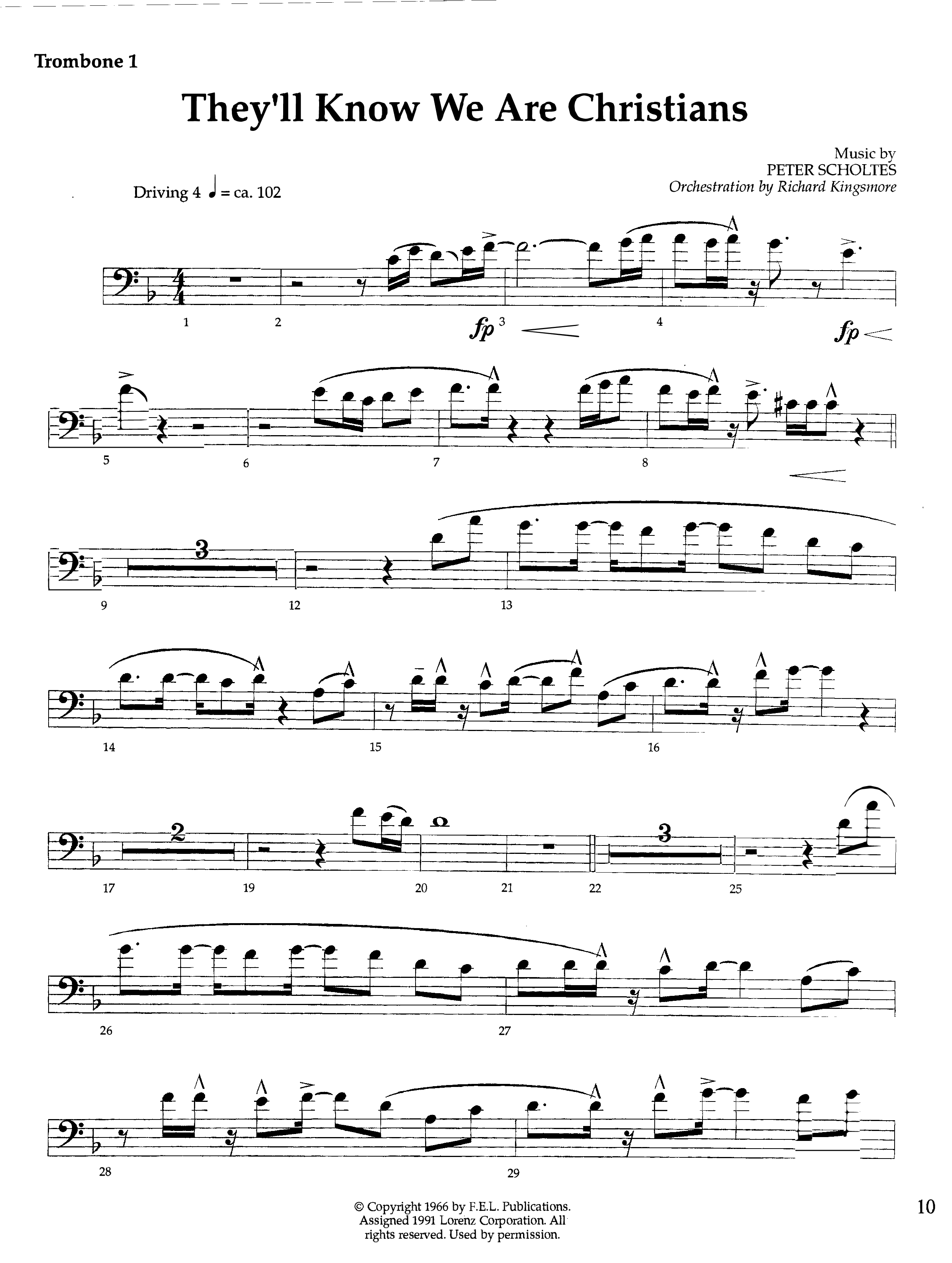 They'll Know We Our Christians (Instrumental) Trombone 1 (Lifeway Worship / Orch. Richard Kingsmore)