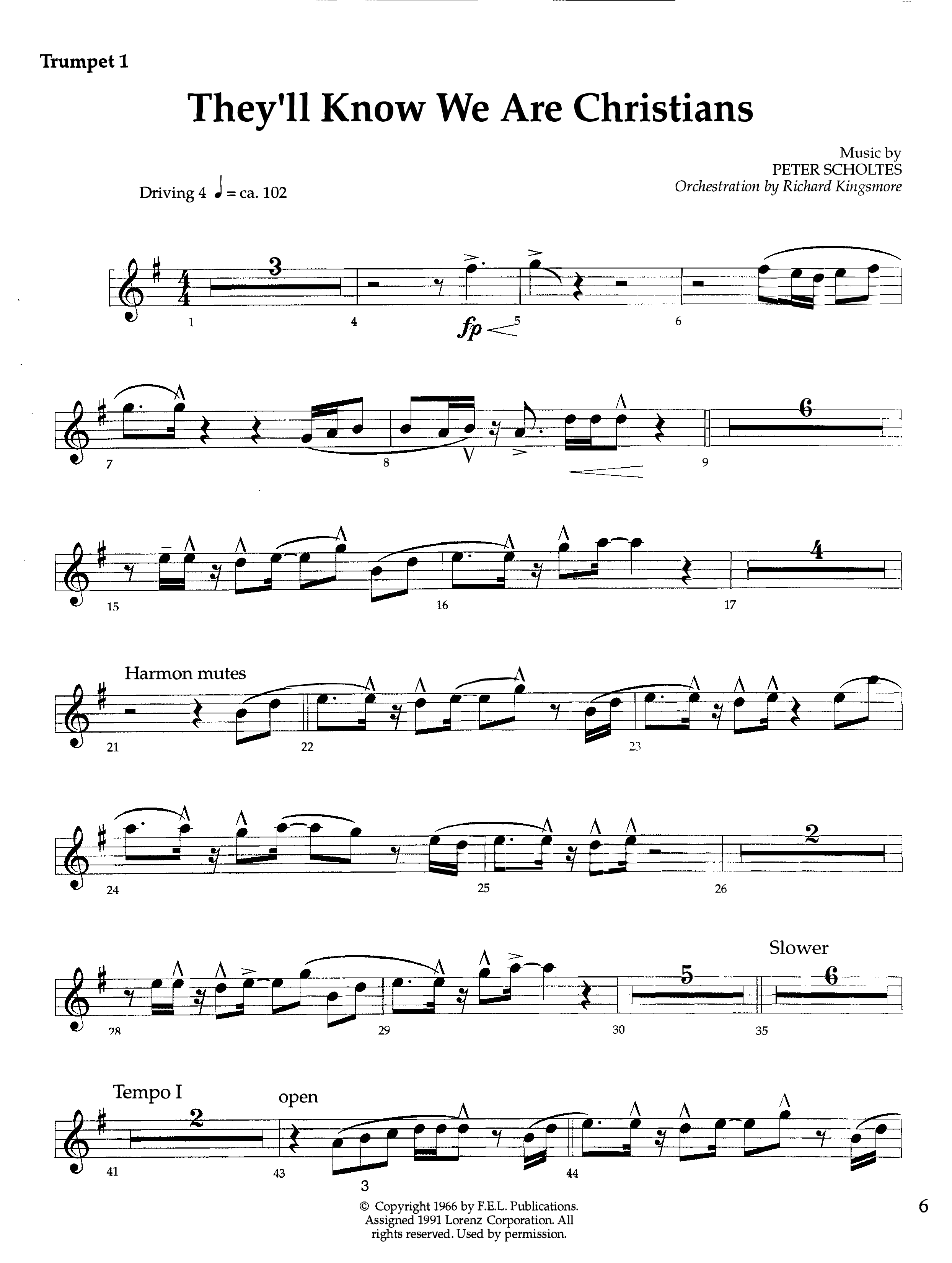 They'll Know We Our Christians (Instrumental) Trumpet 1 (Lifeway Worship / Orch. Richard Kingsmore)