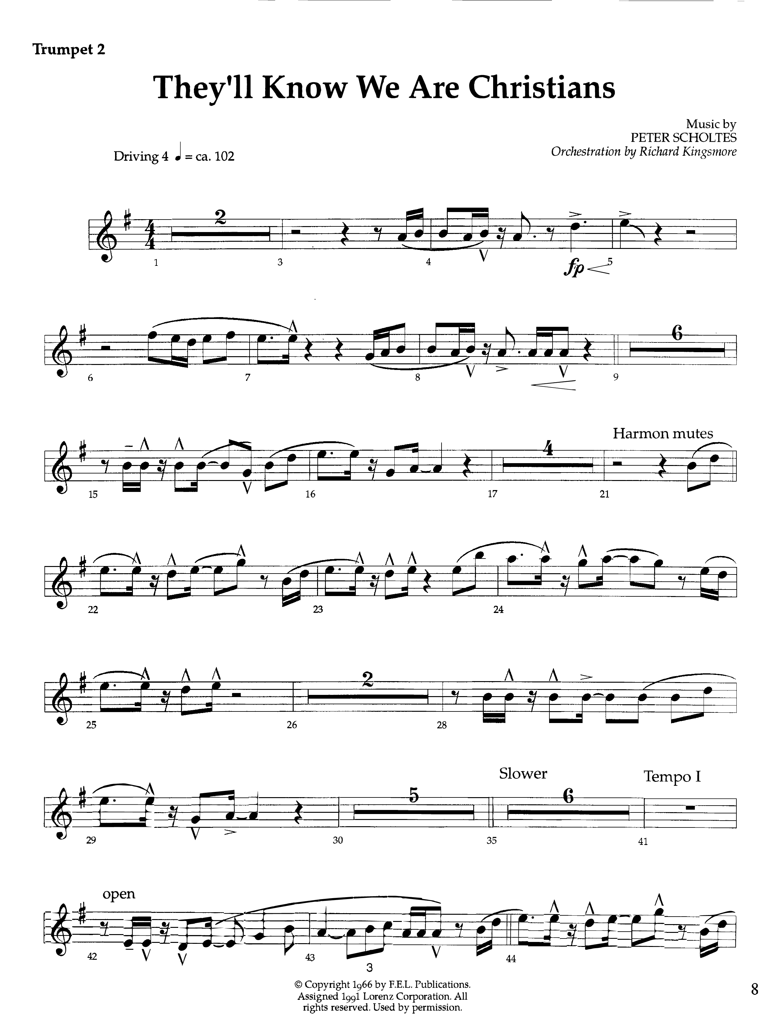 They'll Know We Our Christians (Instrumental) Trumpet 2 (Lifeway Worship / Orch. Richard Kingsmore)