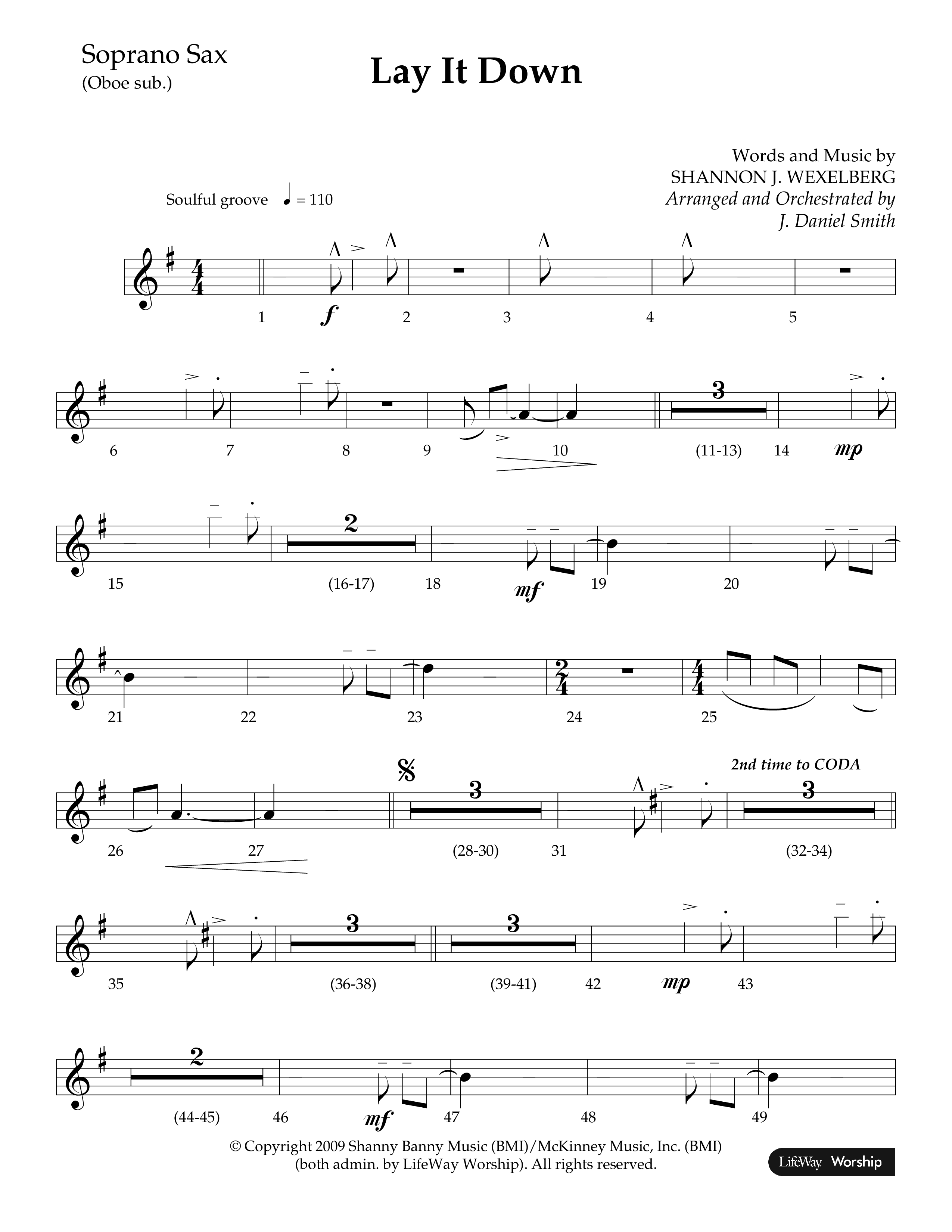 Lay It Down (Choral Anthem SATB) Soprano Sax (Lifeway Choral / Arr. J. Daniel Smith)