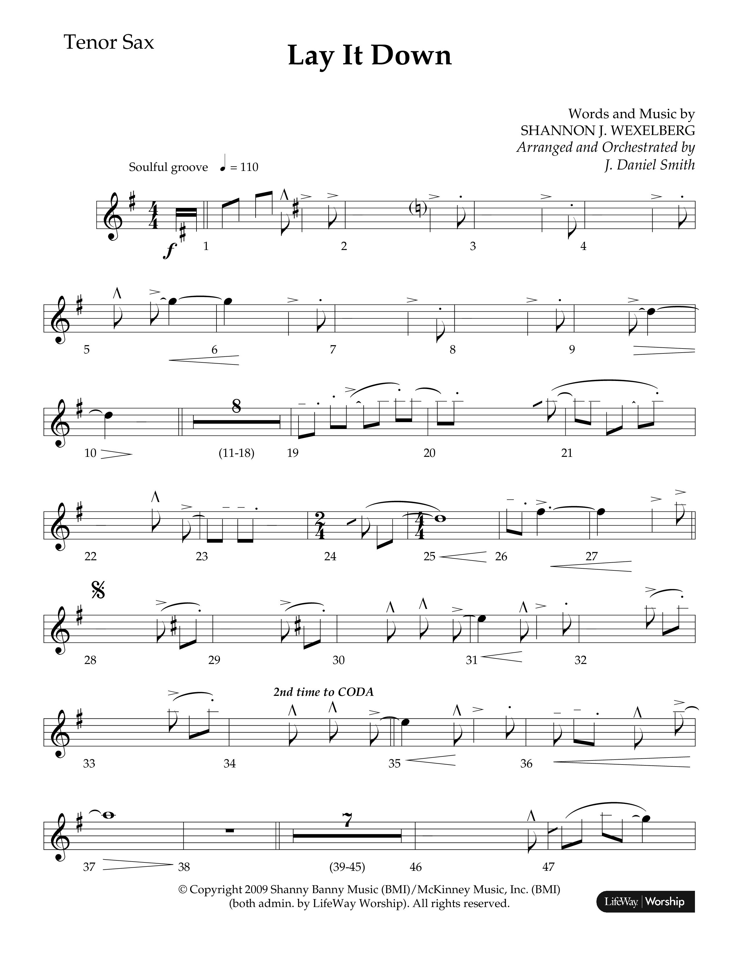 Lay It Down (Choral Anthem SATB) Tenor Sax 1 (Lifeway Choral / Arr. J. Daniel Smith)