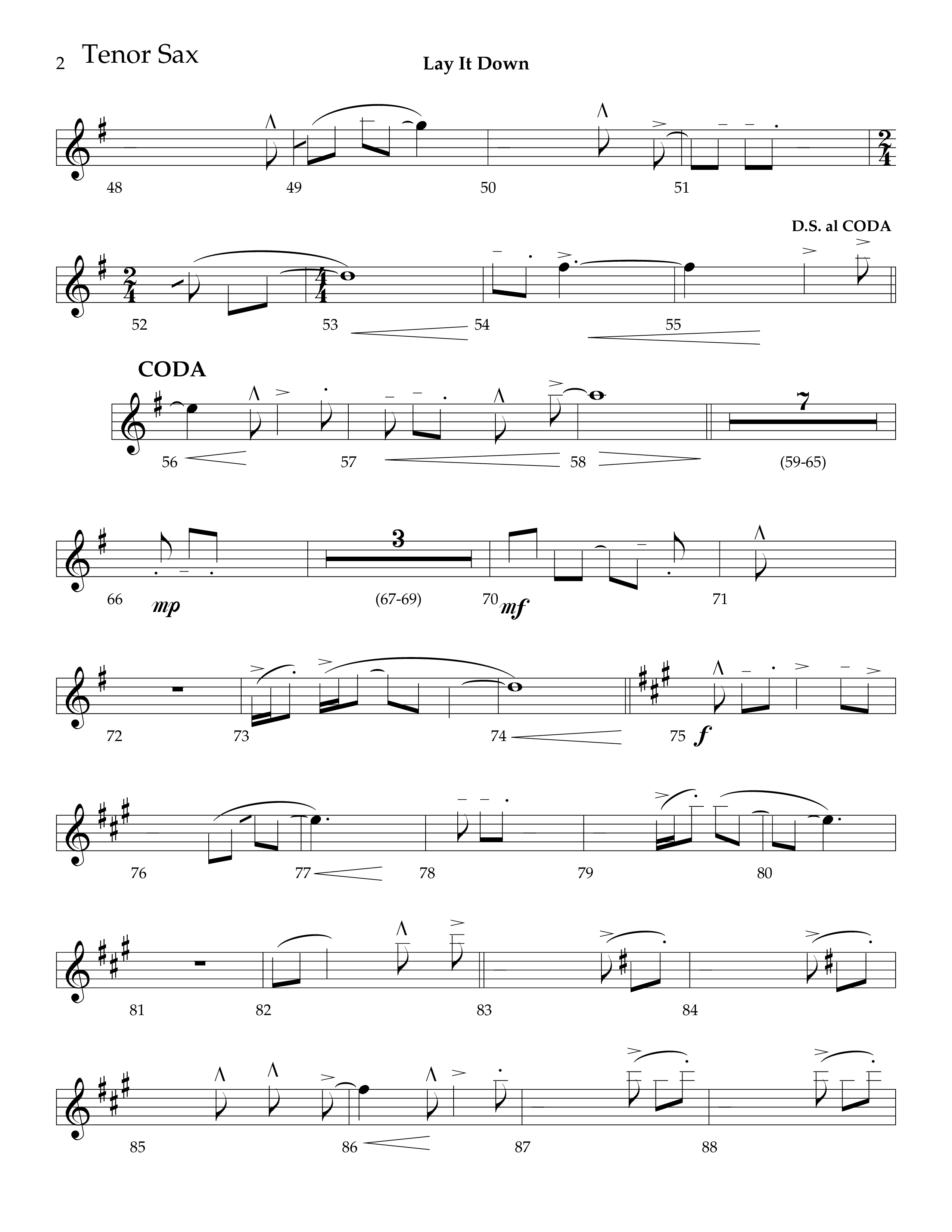 Lay It Down (Choral Anthem SATB) Tenor Sax 1 (Lifeway Choral / Arr. J. Daniel Smith)