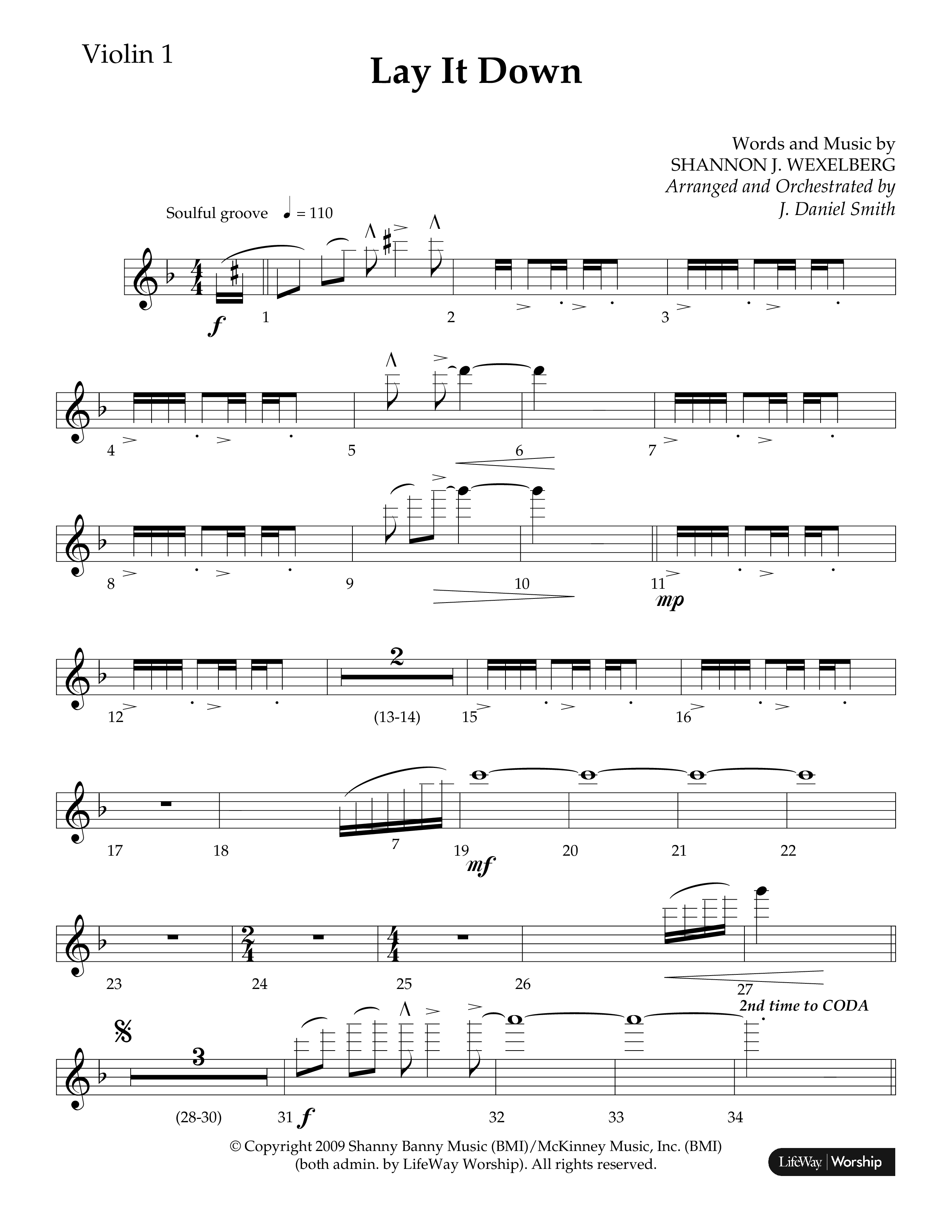 Lay It Down (Choral Anthem SATB) Violin 1 (Lifeway Choral / Arr. J. Daniel Smith)