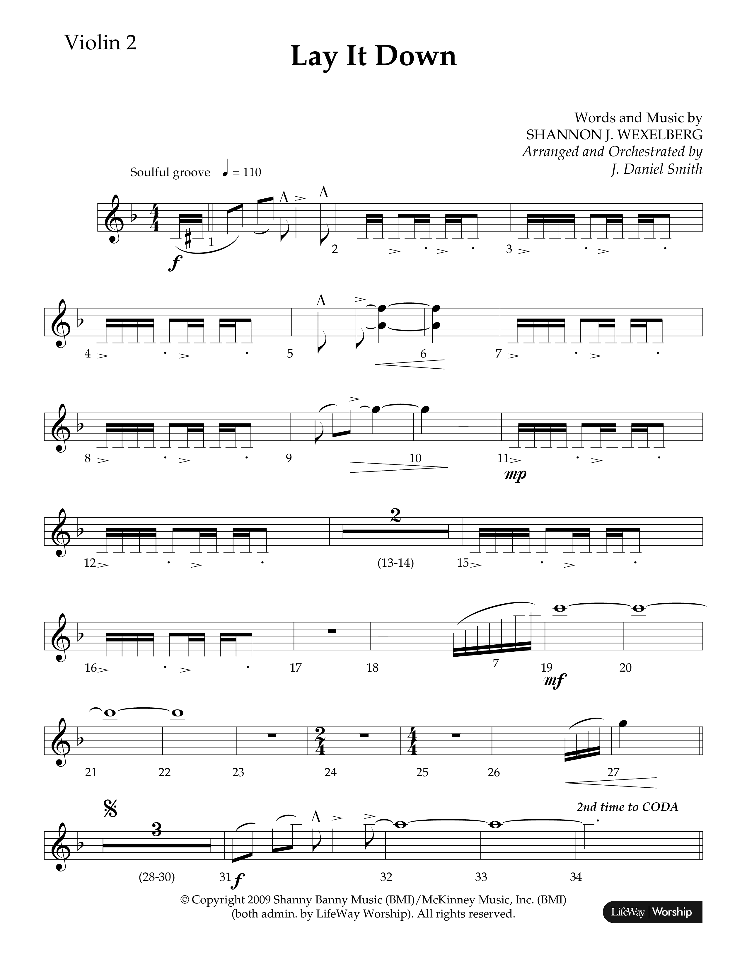 Lay It Down (Choral Anthem SATB) Violin 2 (Lifeway Choral / Arr. J. Daniel Smith)