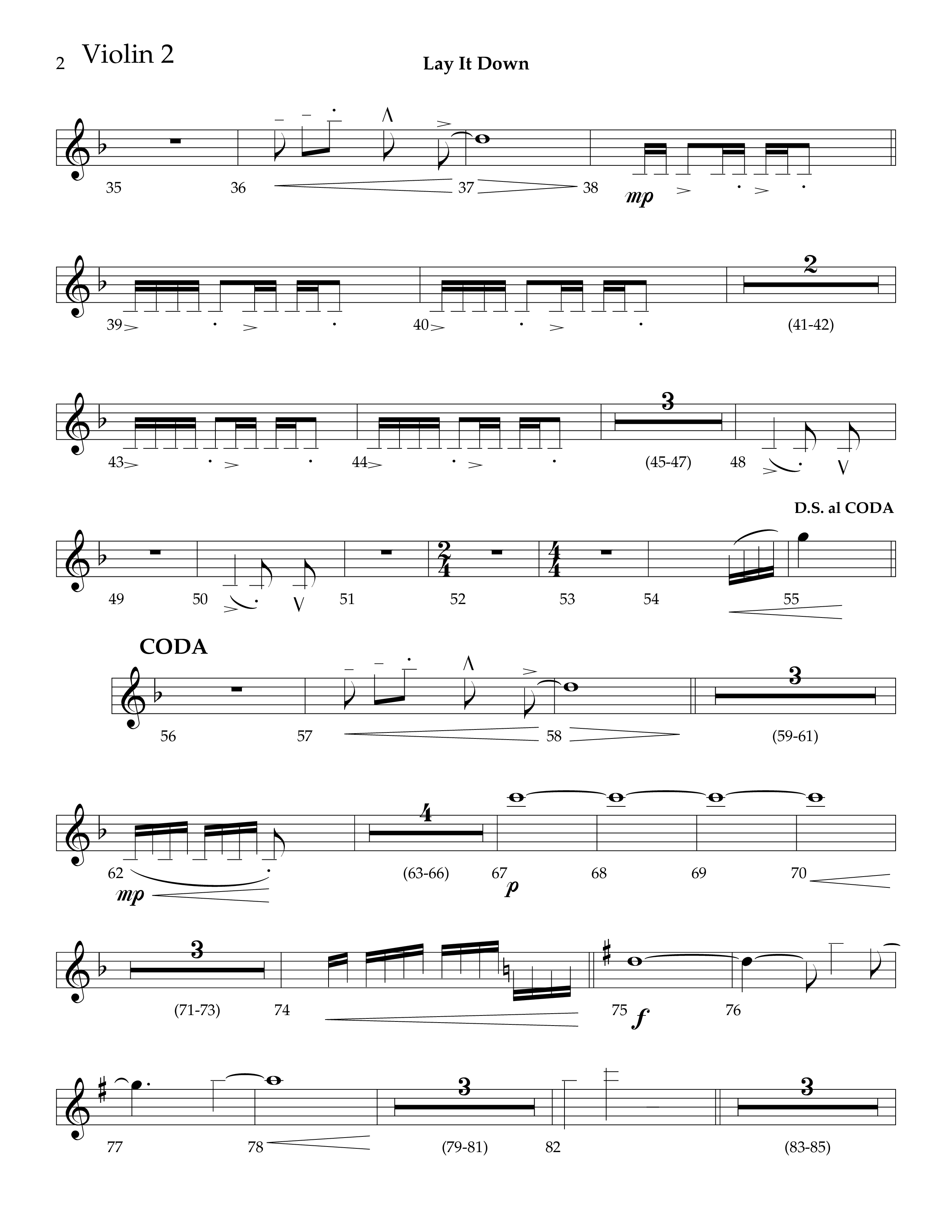 Lay It Down (Choral Anthem SATB) Violin 2 (Lifeway Choral / Arr. J. Daniel Smith)
