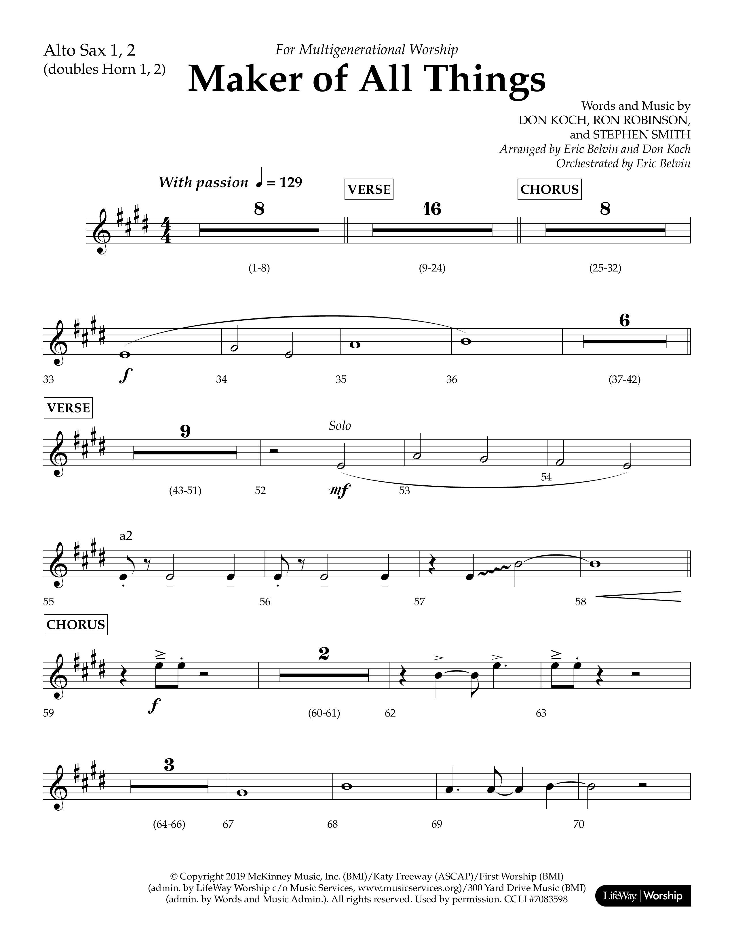 Maker Of All Things (Choral Anthem SATB) Alto Sax 1/2 (Lifeway Choral / Arr. Eric Belvin / Arr. Don Koch)