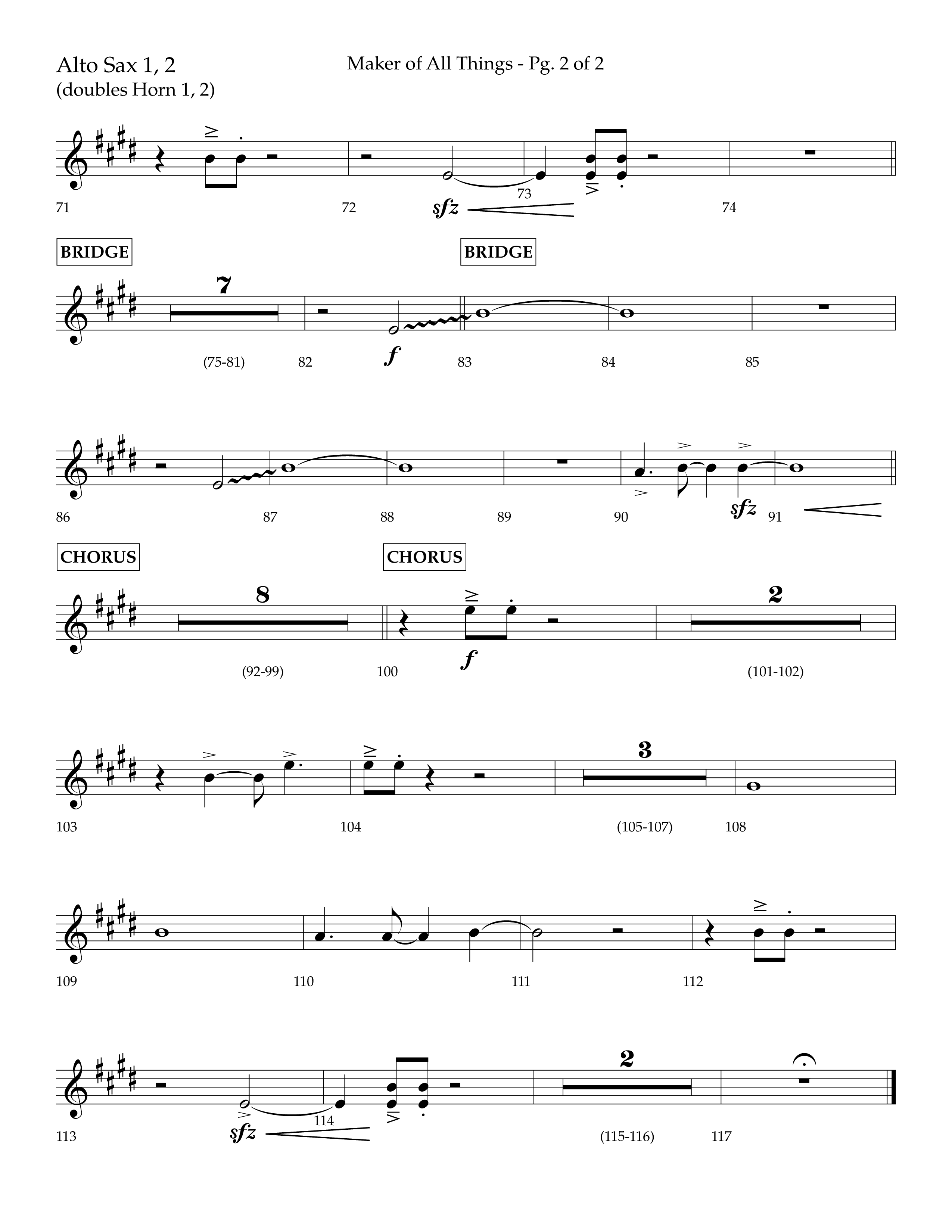 Maker Of All Things (Choral Anthem SATB) Alto Sax 1/2 (Lifeway Choral / Arr. Eric Belvin / Arr. Don Koch)