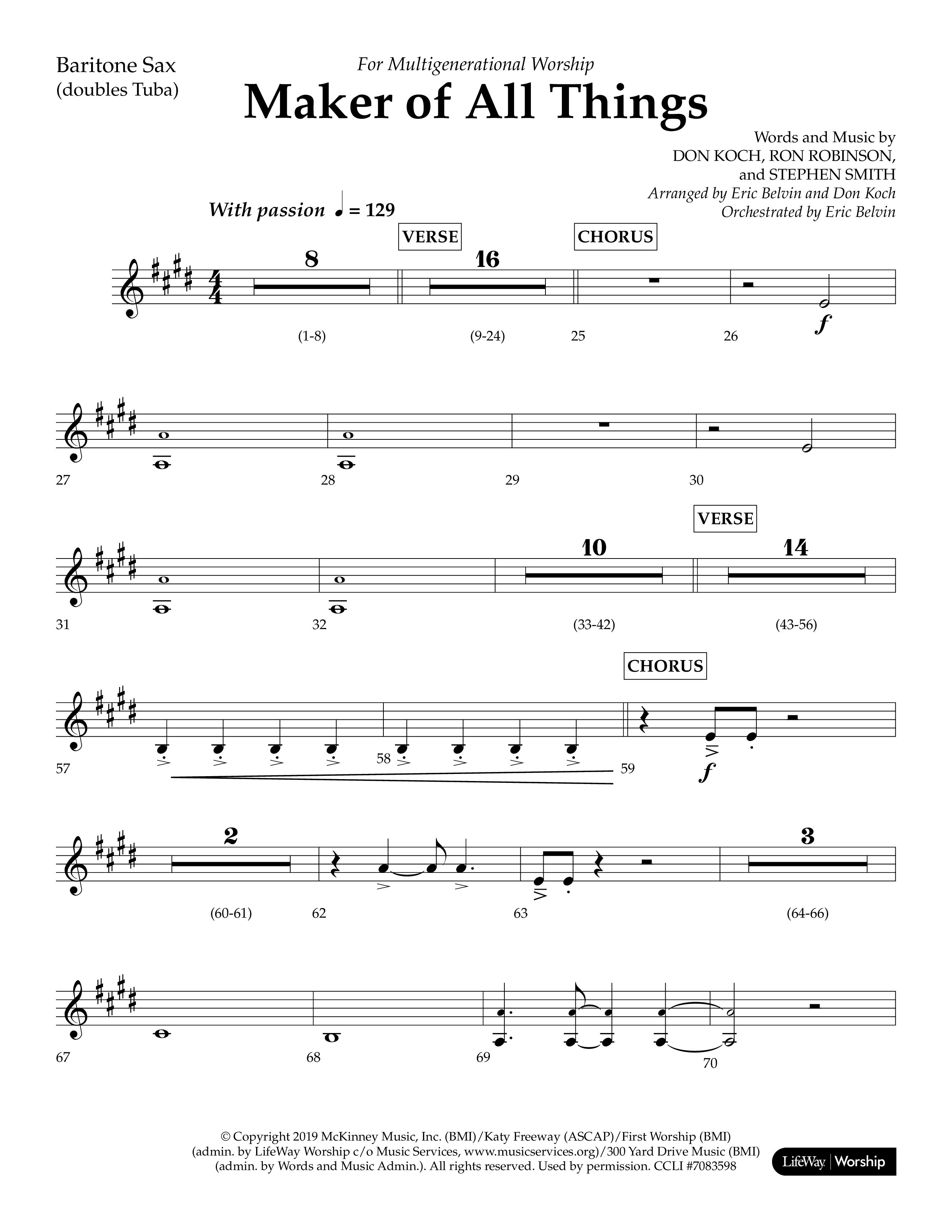 Maker Of All Things (Choral Anthem SATB) Bari Sax (Lifeway Choral / Arr. Eric Belvin / Arr. Don Koch)