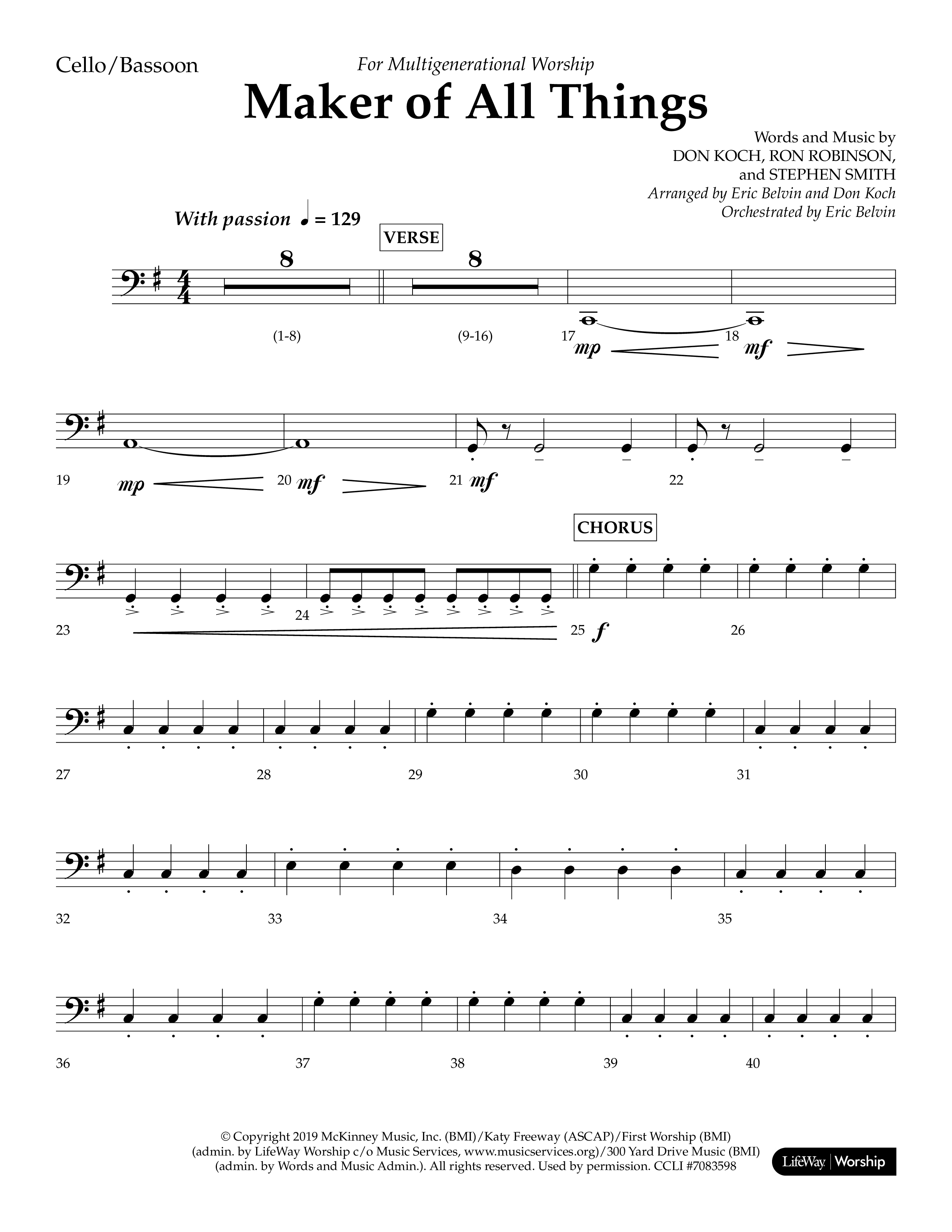 Maker Of All Things (Choral Anthem SATB) Cello (Lifeway Choral / Arr. Eric Belvin / Arr. Don Koch)