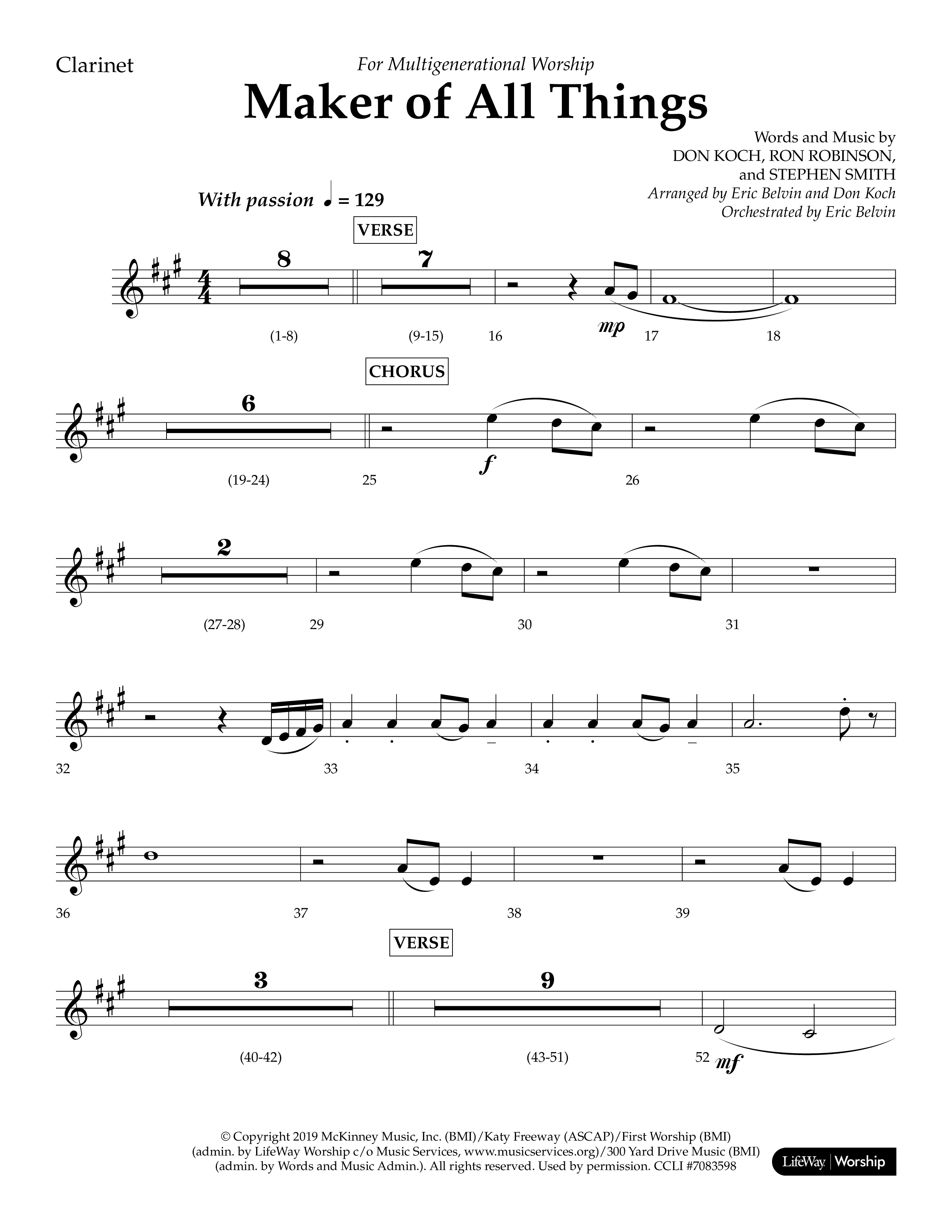 Maker Of All Things (Choral Anthem SATB) Clarinet 1/2 (Lifeway Choral / Arr. Eric Belvin / Arr. Don Koch)