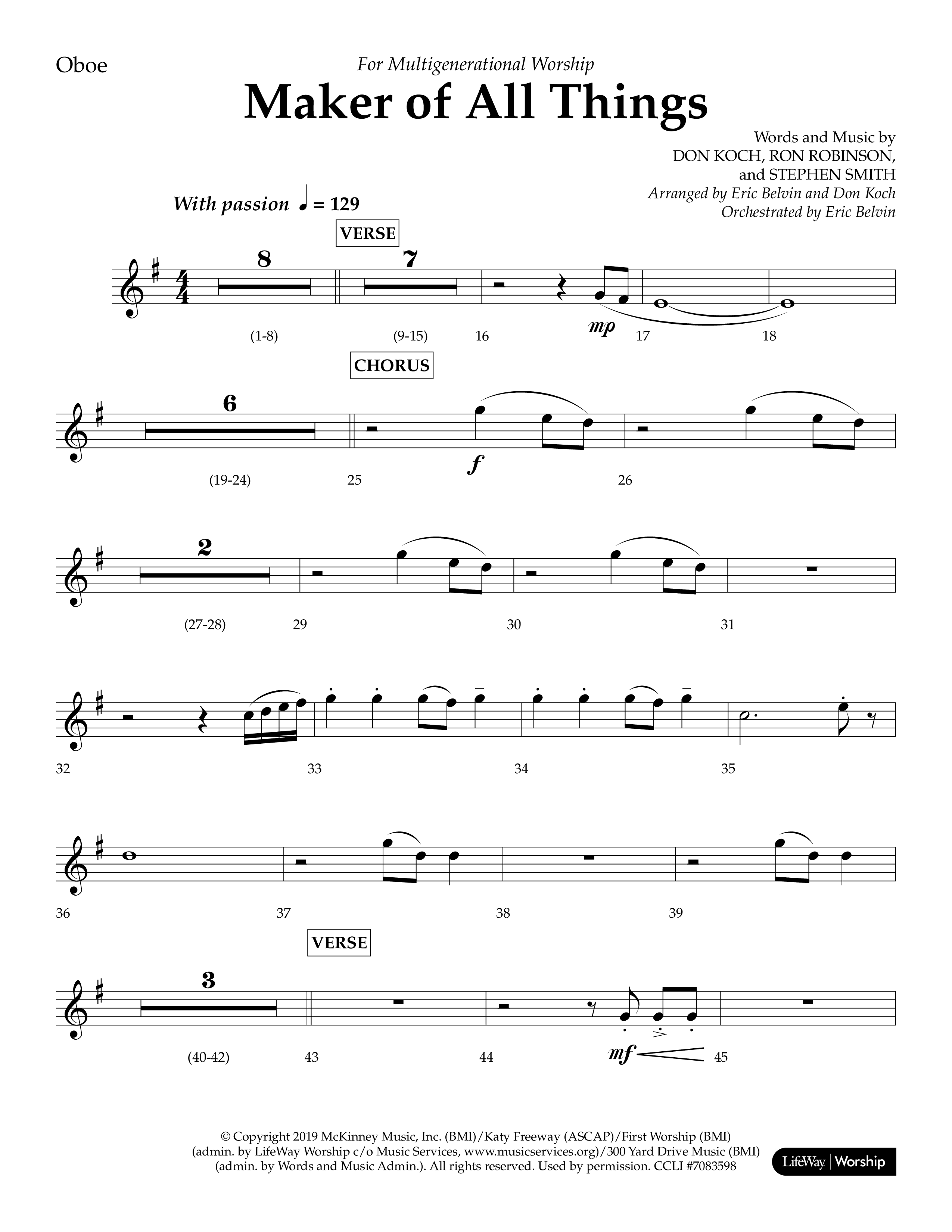 Maker Of All Things (Choral Anthem SATB) Oboe (Lifeway Choral / Arr. Eric Belvin / Arr. Don Koch)