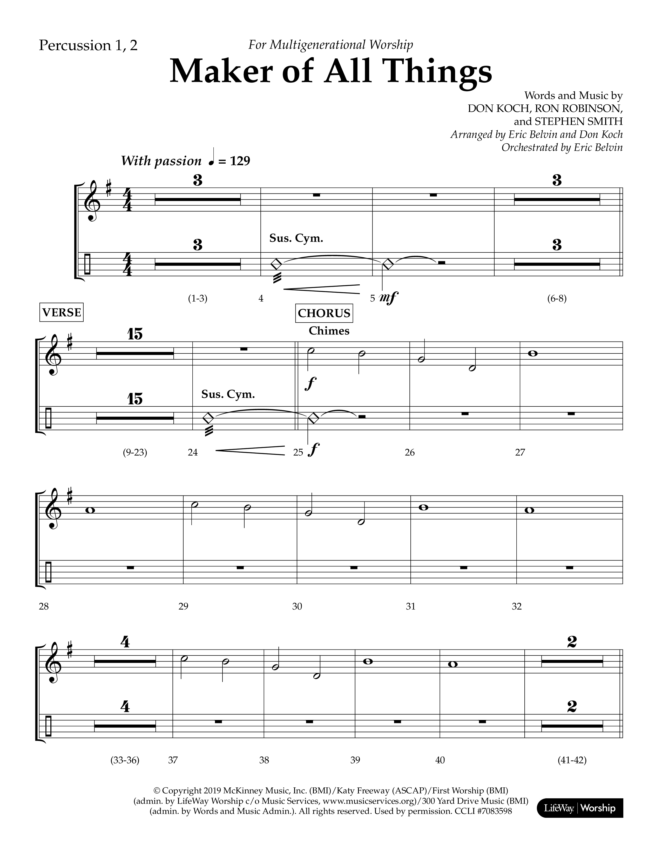 Maker Of All Things (Choral Anthem SATB) Percussion 1/2 (Lifeway Choral / Arr. Eric Belvin / Arr. Don Koch)