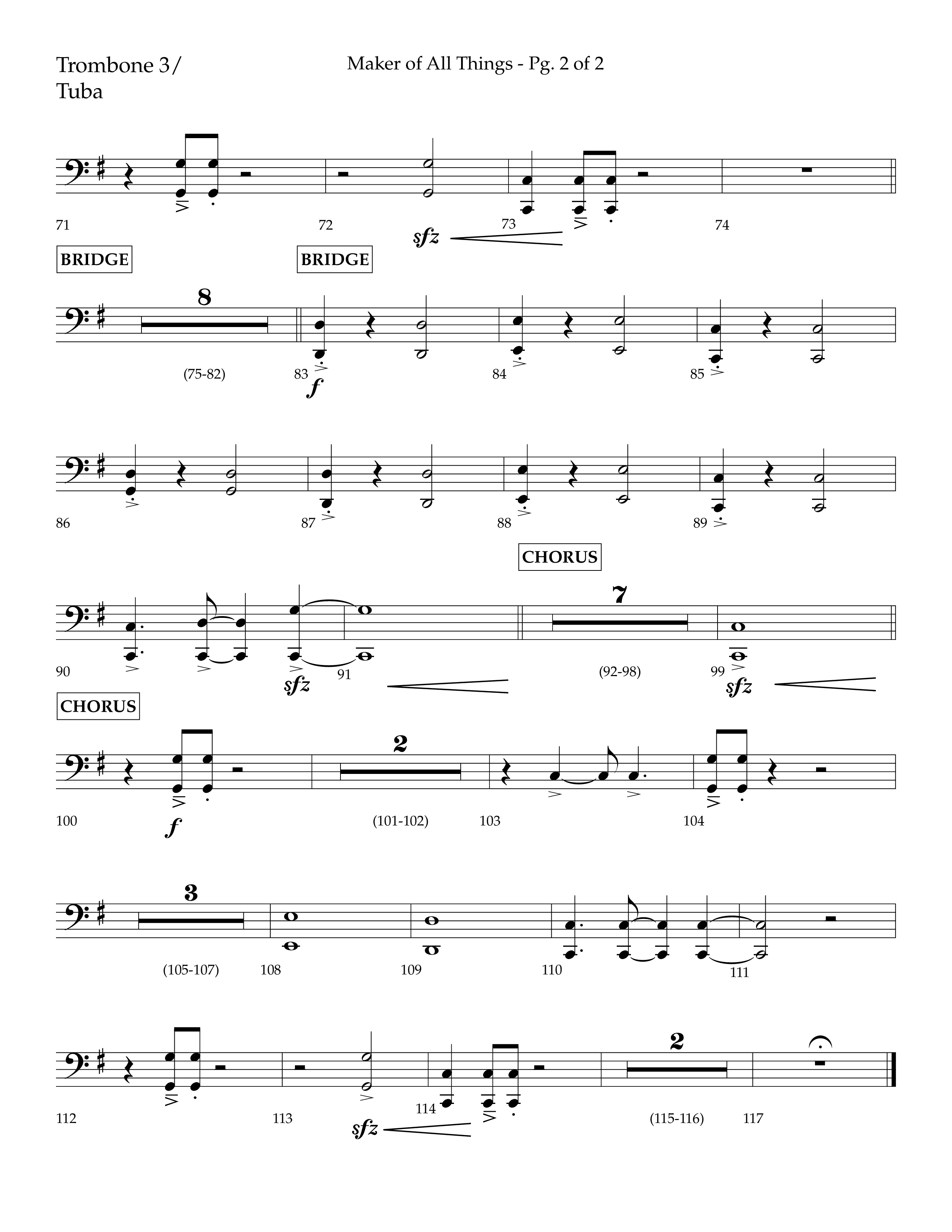 Maker Of All Things (Choral Anthem SATB) Trombone 3/Tuba (Lifeway Choral / Arr. Eric Belvin / Arr. Don Koch)