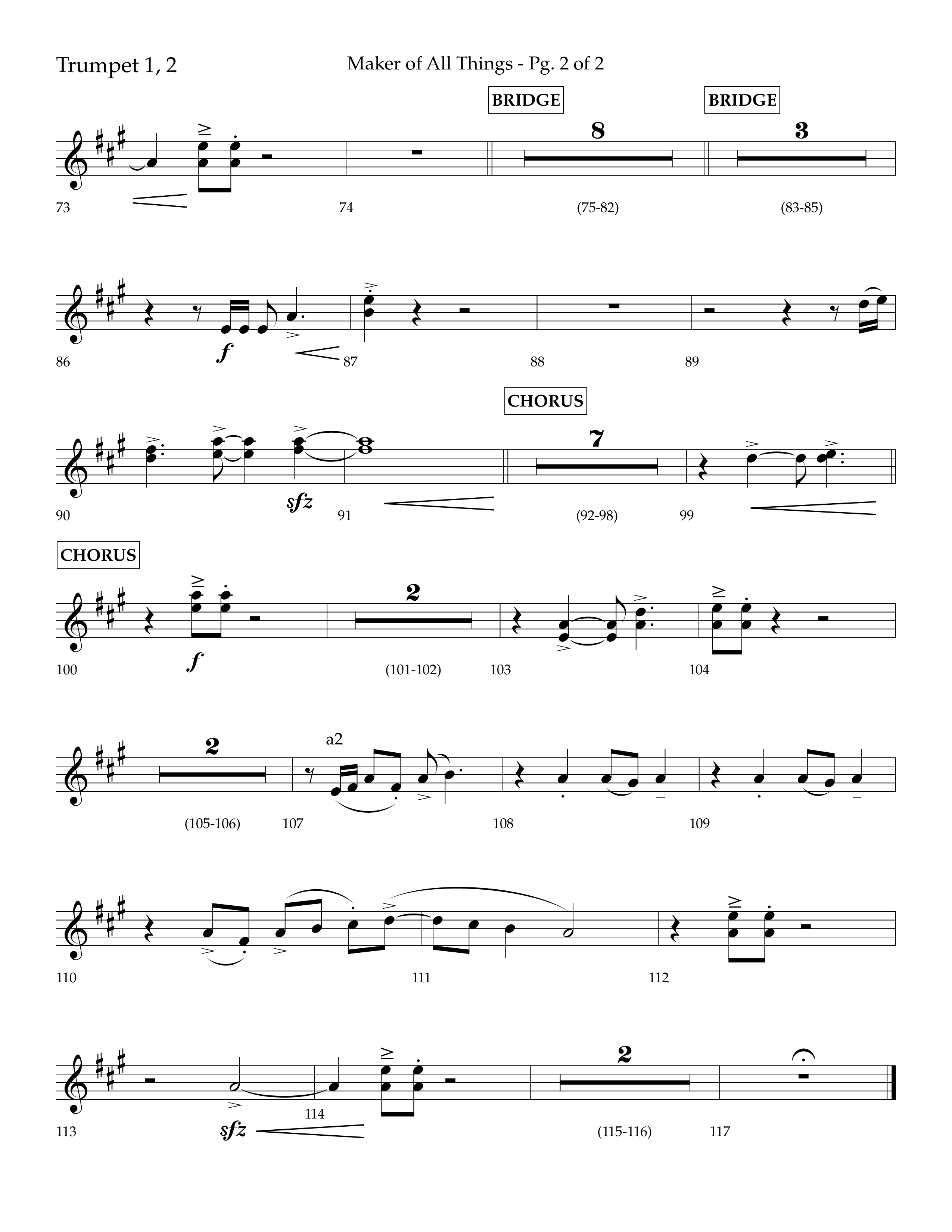 Maker Of All Things (Choral Anthem SATB) Trumpet 1,2 (Lifeway Choral / Arr. Eric Belvin / Arr. Don Koch)