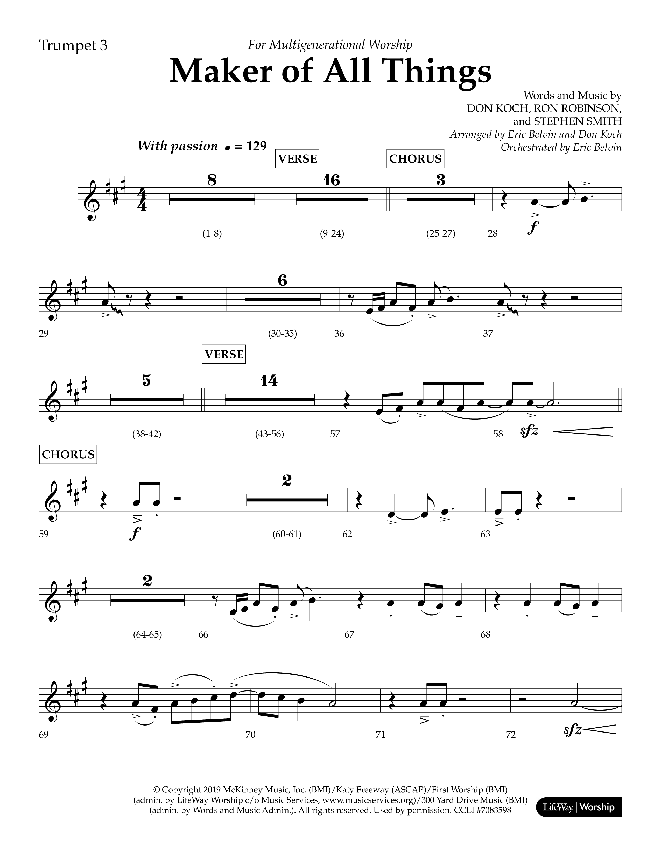 Maker Of All Things (Choral Anthem SATB) Trumpet 3 (Lifeway Choral / Arr. Eric Belvin / Arr. Don Koch)