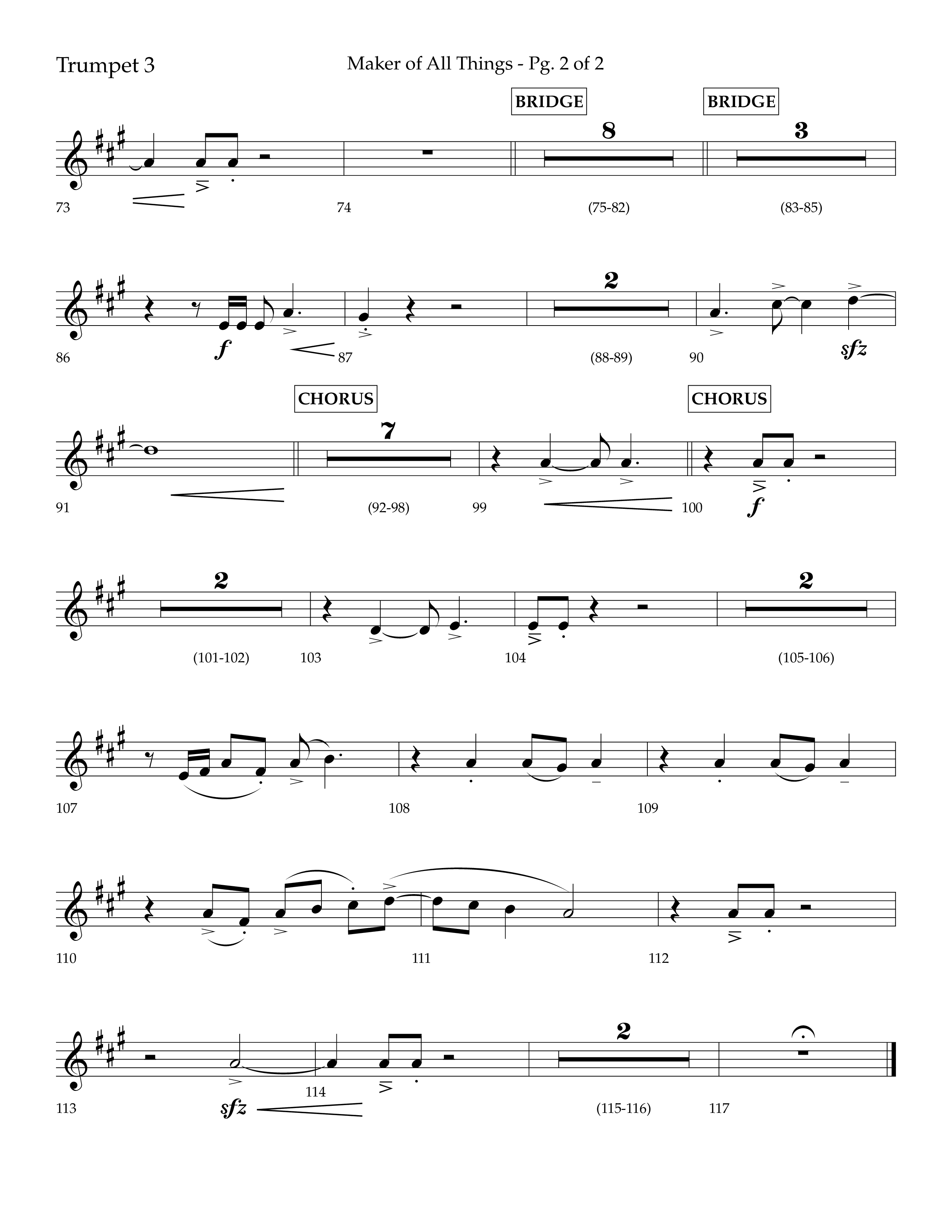 Maker Of All Things (Choral Anthem SATB) Trumpet 3 (Lifeway Choral / Arr. Eric Belvin / Arr. Don Koch)