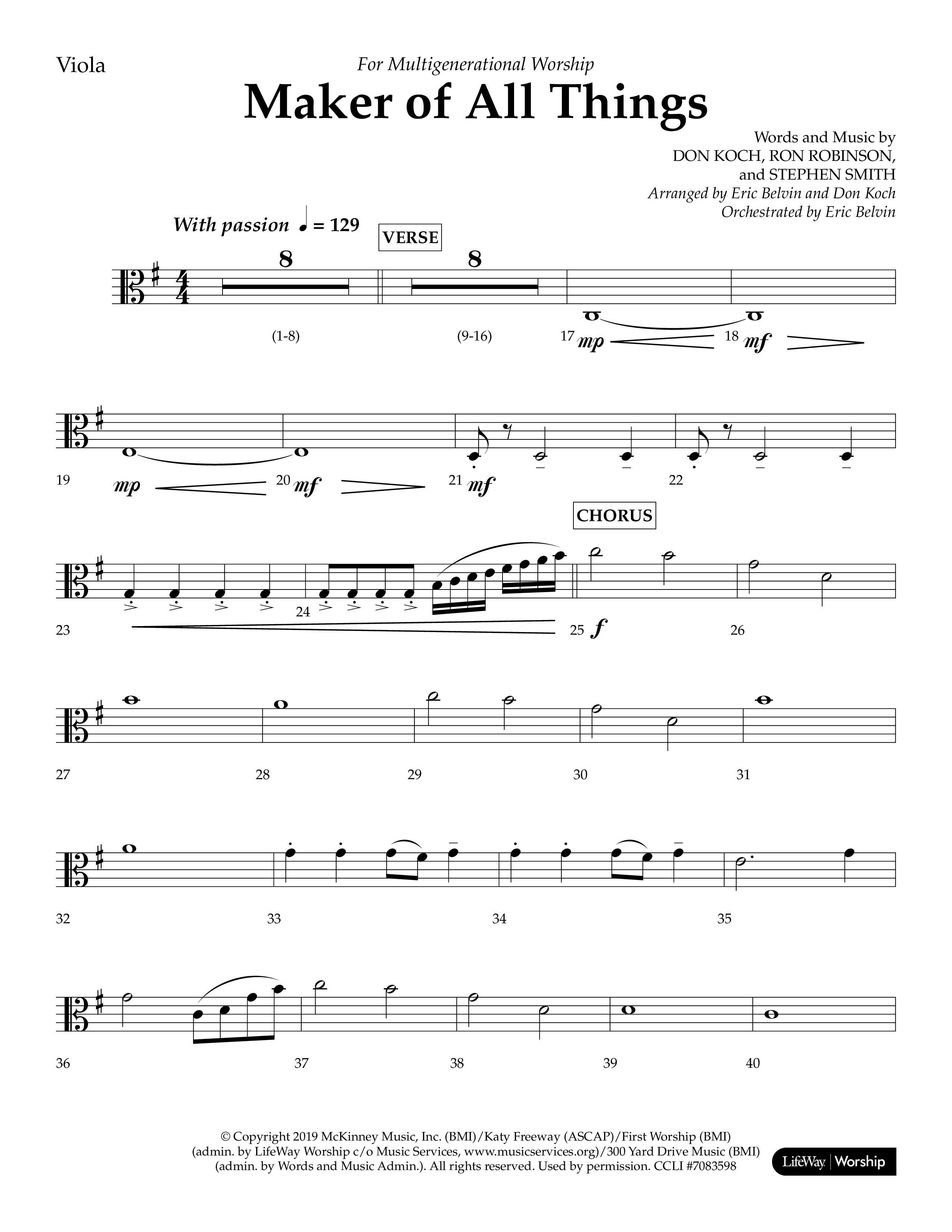 Maker Of All Things (Choral Anthem SATB) Viola (Lifeway Choral / Arr. Eric Belvin / Arr. Don Koch)