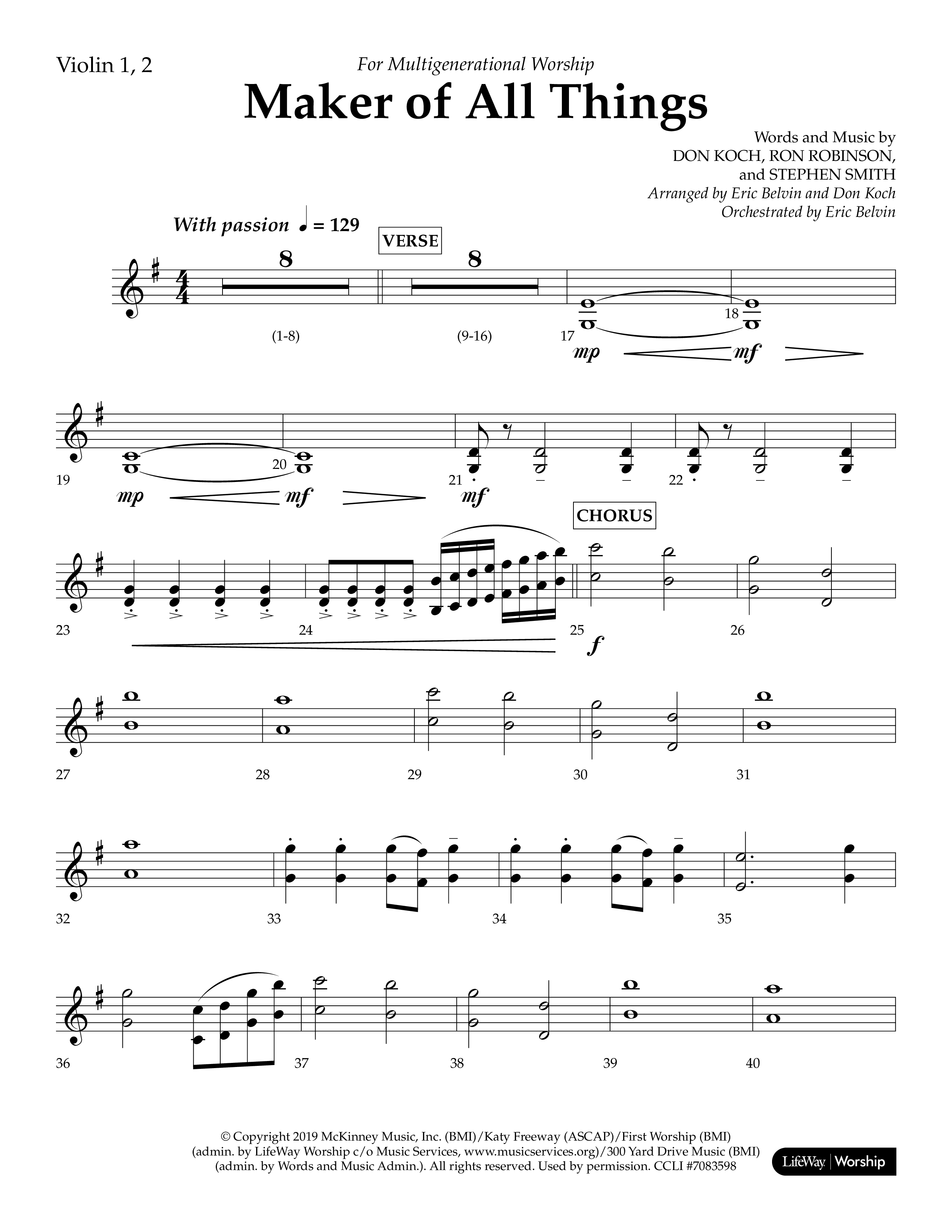 Maker Of All Things (Choral Anthem SATB) Violin 1/2 (Lifeway Choral / Arr. Eric Belvin / Arr. Don Koch)