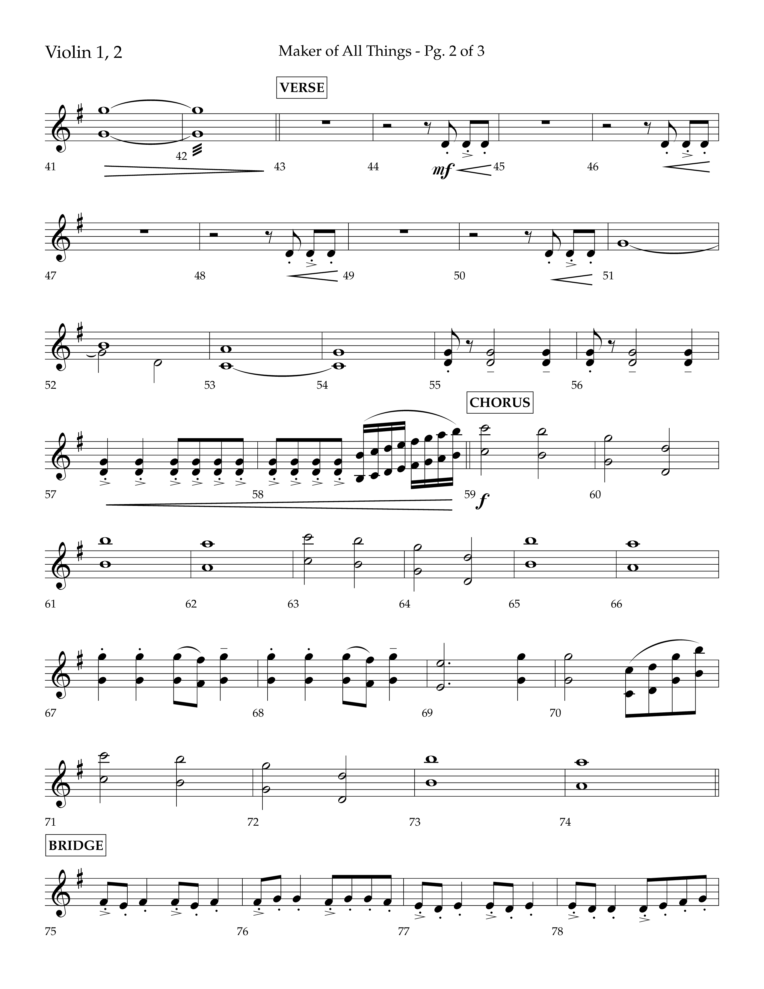 Maker Of All Things (Choral Anthem SATB) Violin 1/2 (Lifeway Choral / Arr. Eric Belvin / Arr. Don Koch)