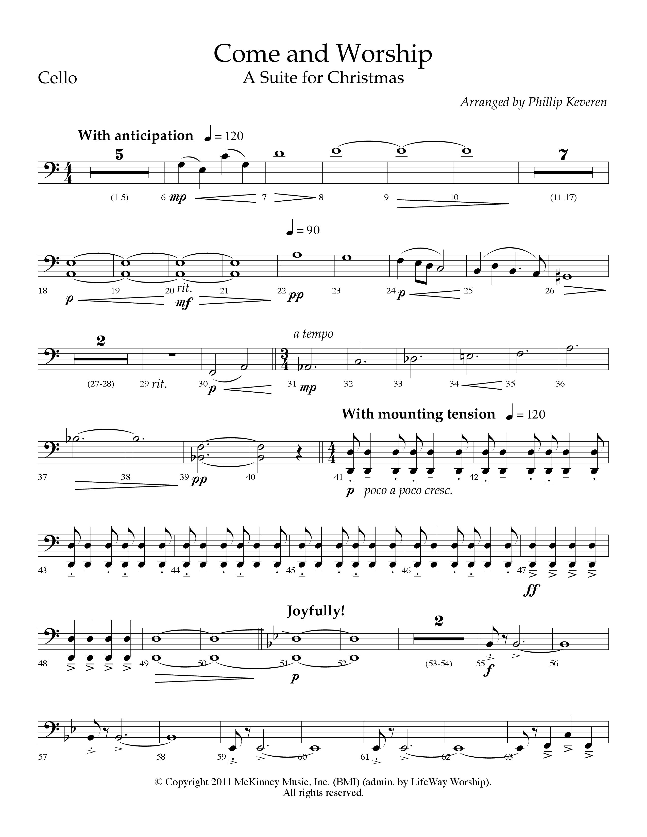 Come And Worship (A Suite For Christmas) (with Angels From The Realms Of Glory, Angels We Have Heard (Choral Anthem SATB) Cello (Lifeway Choral / Arr. Phillip Keveren)