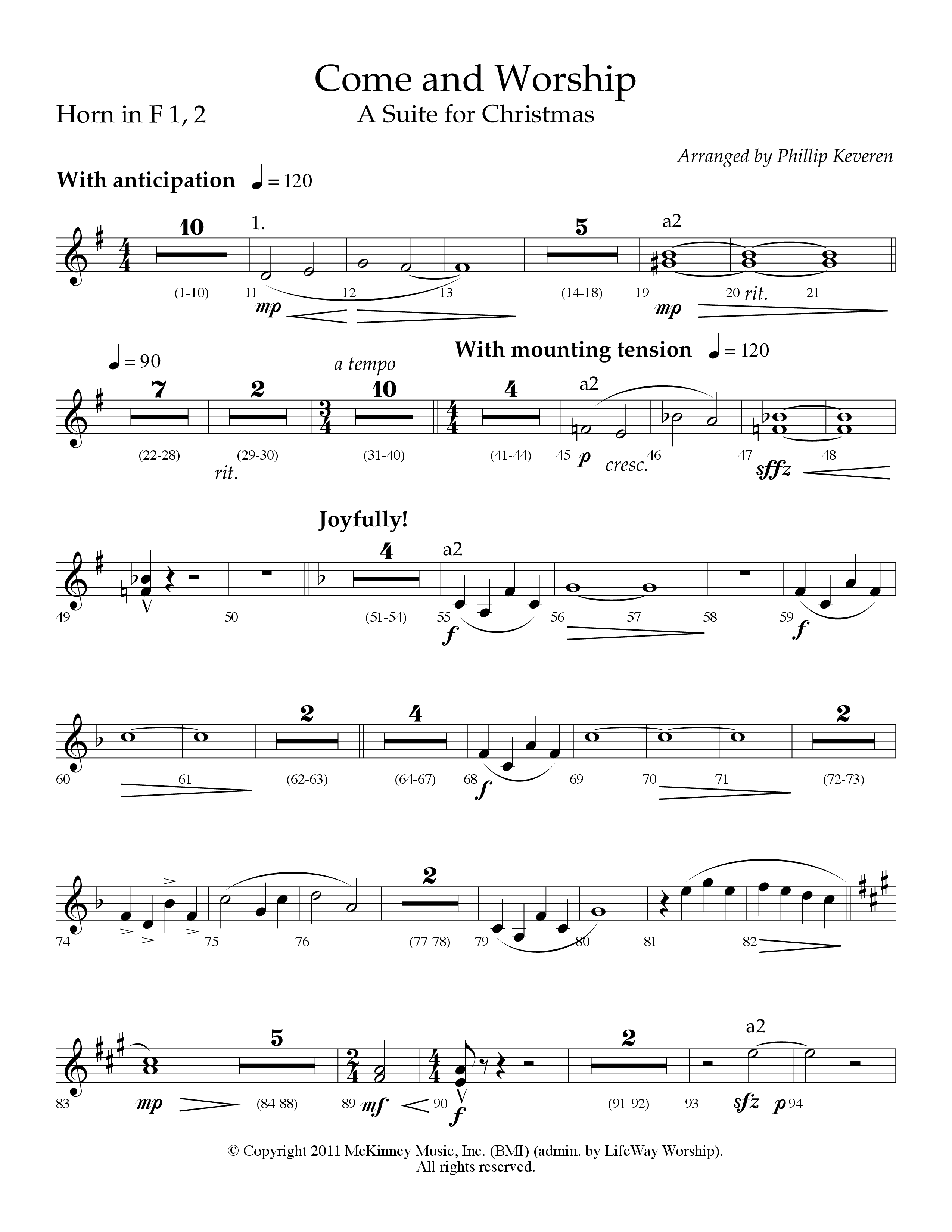 Come And Worship (A Suite For Christmas) (with Angels From The Realms Of Glory, Angels We Have Heard (Choral Anthem SATB) French Horn (Lifeway Choral / Arr. Phillip Keveren)