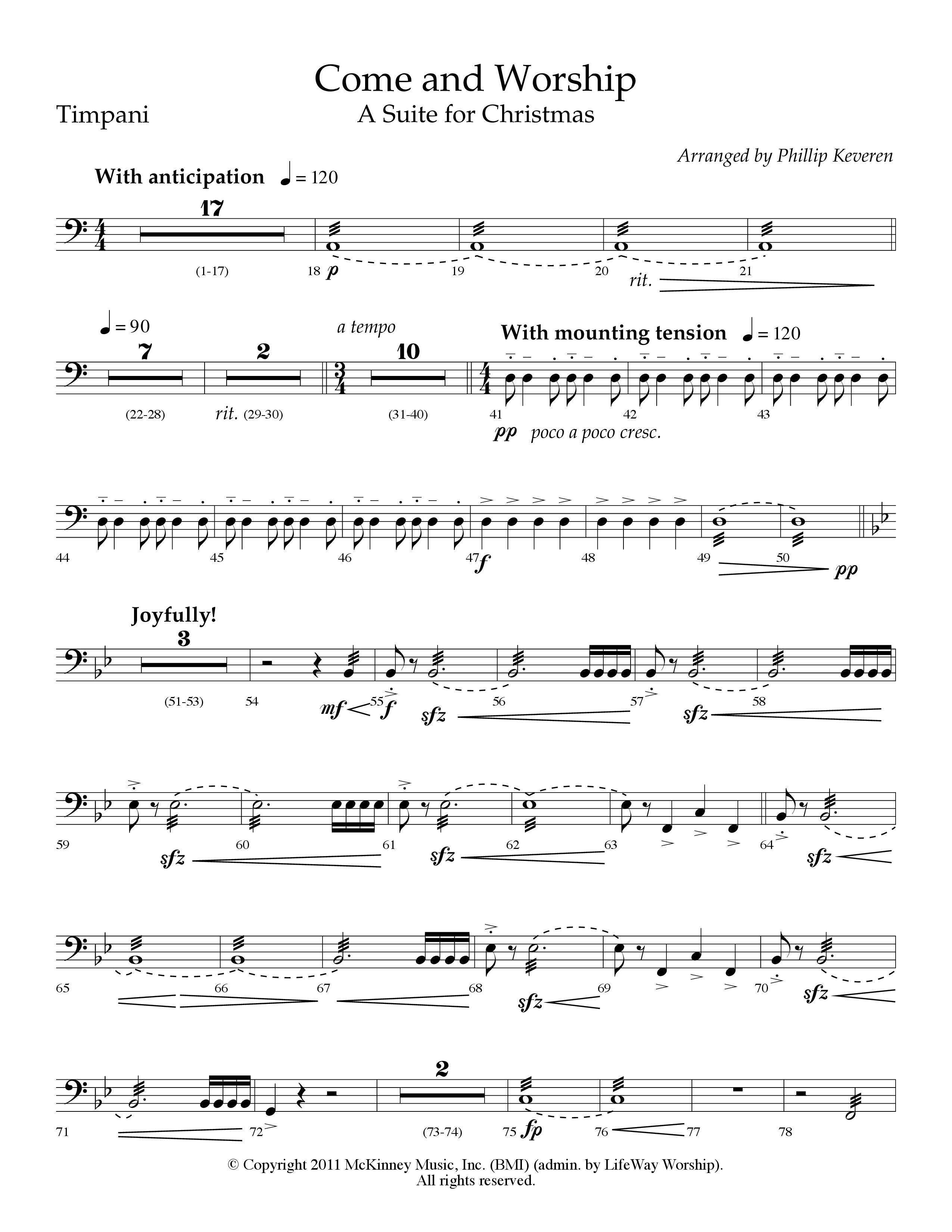 Come And Worship (A Suite For Christmas) (with Angels From The Realms Of Glory, Angels We Have Heard (Choral Anthem SATB) Timpani (Lifeway Choral / Arr. Phillip Keveren)