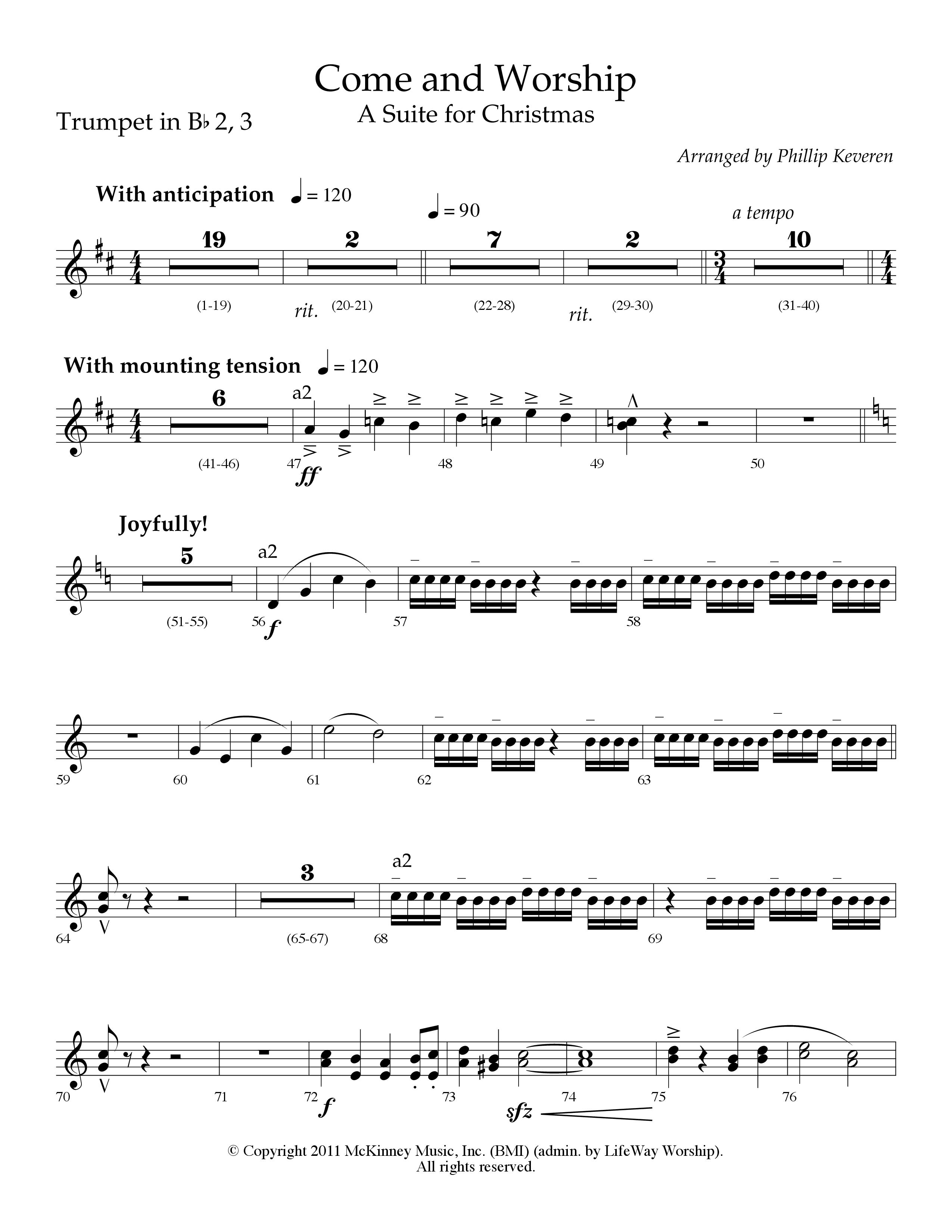 Come And Worship (A Suite For Christmas) (with Angels From The Realms Of Glory, Angels We Have Heard (Choral Anthem SATB) Trumpet 2/3 (Lifeway Choral / Arr. Phillip Keveren)