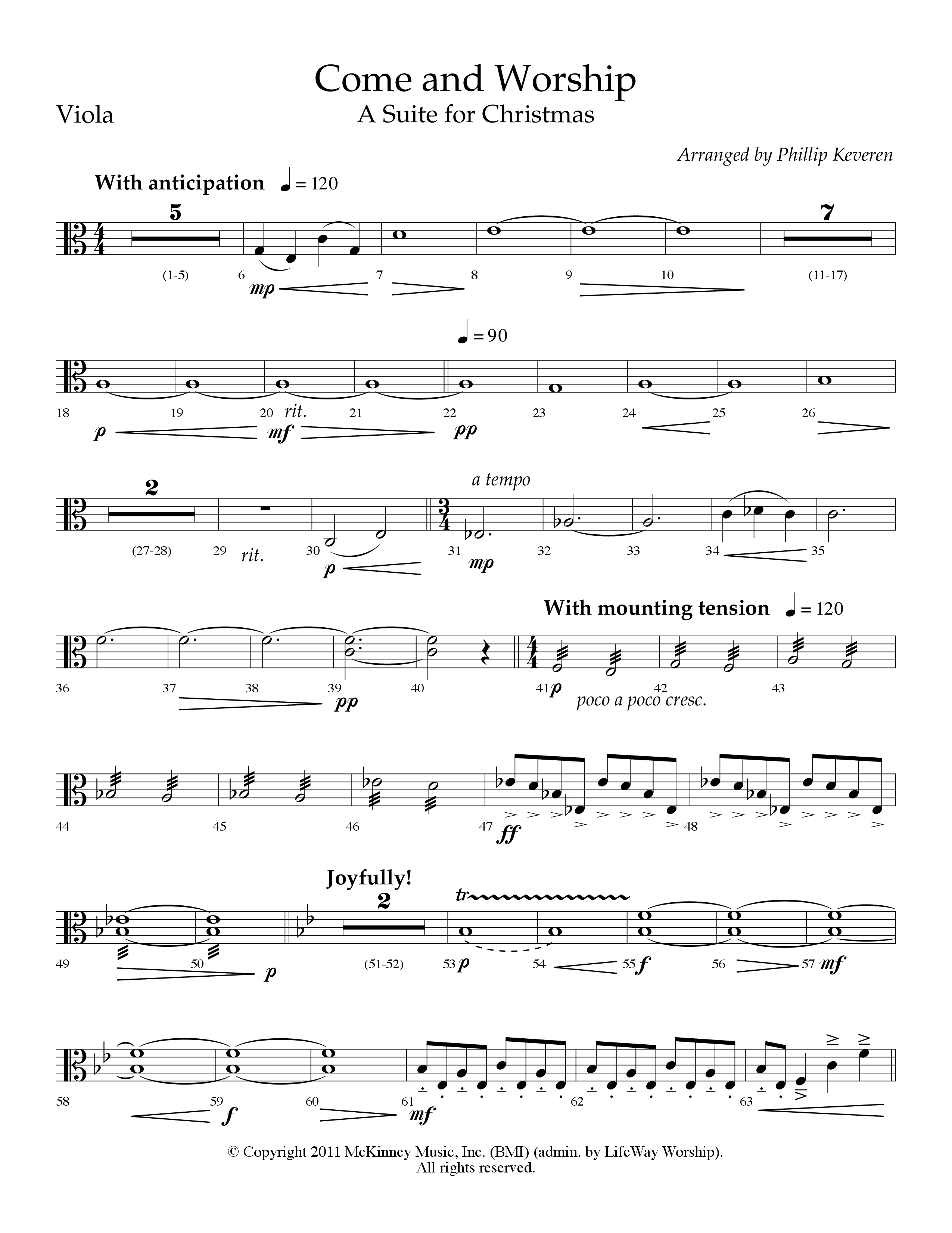 Come And Worship (A Suite For Christmas) (with Angels From The Realms Of Glory, Angels We Have Heard (Choral Anthem SATB) Viola (Lifeway Choral / Arr. Phillip Keveren)