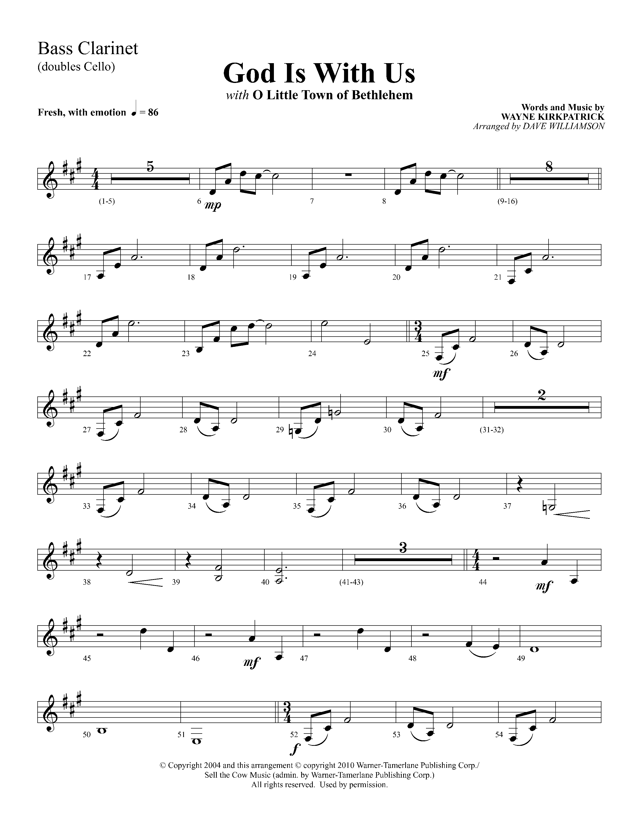 God Is With Us (with O Little Town Of Bethlehem) (Choral Anthem SATB) Bass Clarinet (Lifeway Choral / Arr. Dave Williamson)