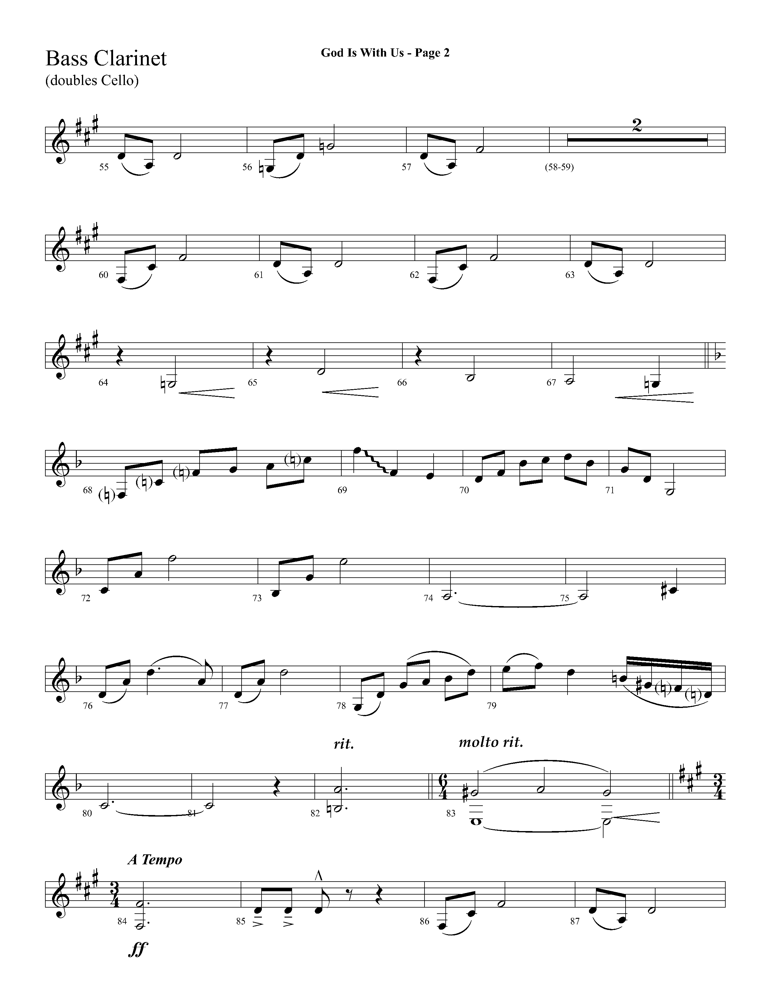 God Is With Us (with O Little Town Of Bethlehem) (Choral Anthem SATB) Bass Clarinet (Lifeway Choral / Arr. Dave Williamson)