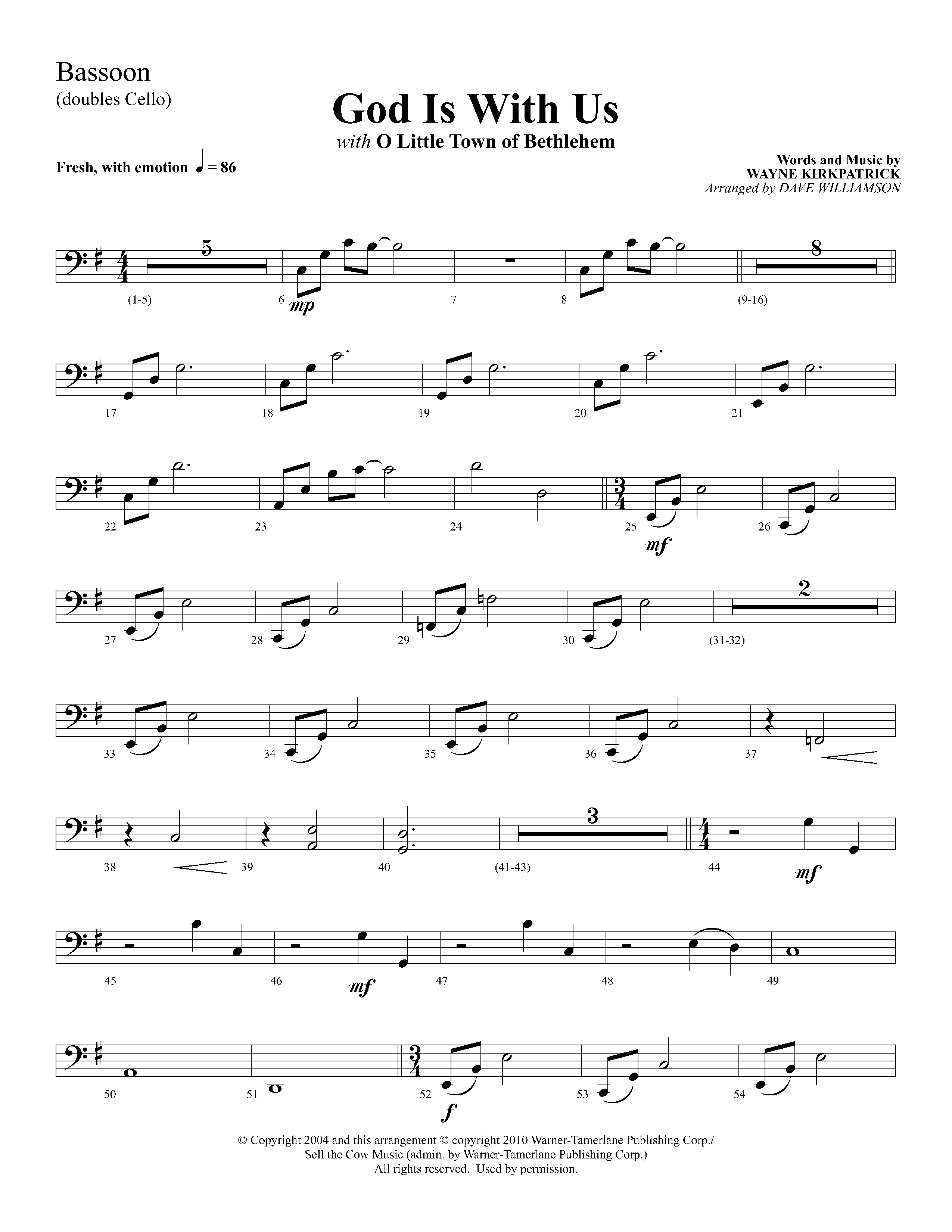 God Is With Us (with O Little Town Of Bethlehem) (Choral Anthem SATB) Bassoon (Lifeway Choral / Arr. Dave Williamson)