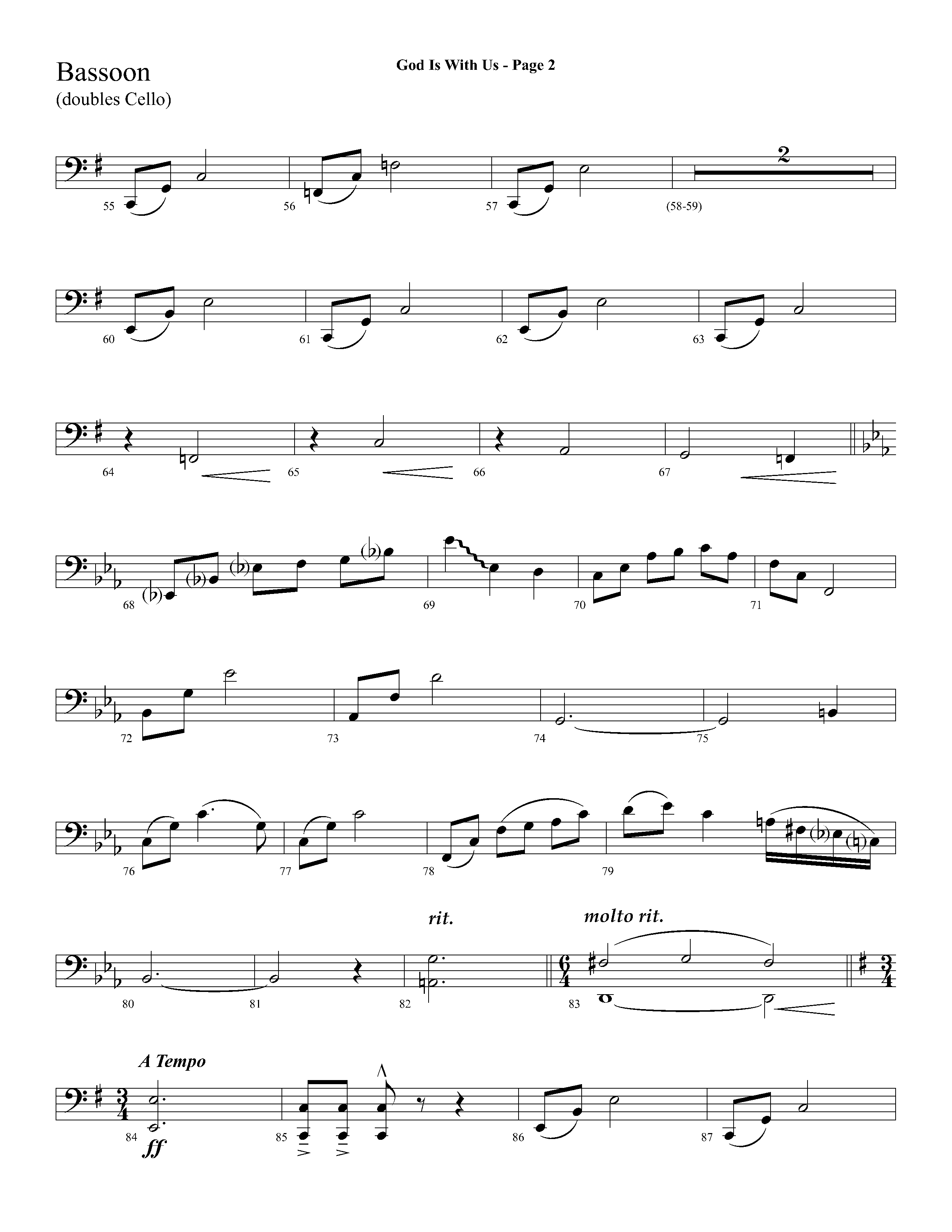 God Is With Us (with O Little Town Of Bethlehem) (Choral Anthem SATB) Bassoon (Lifeway Choral / Arr. Dave Williamson)