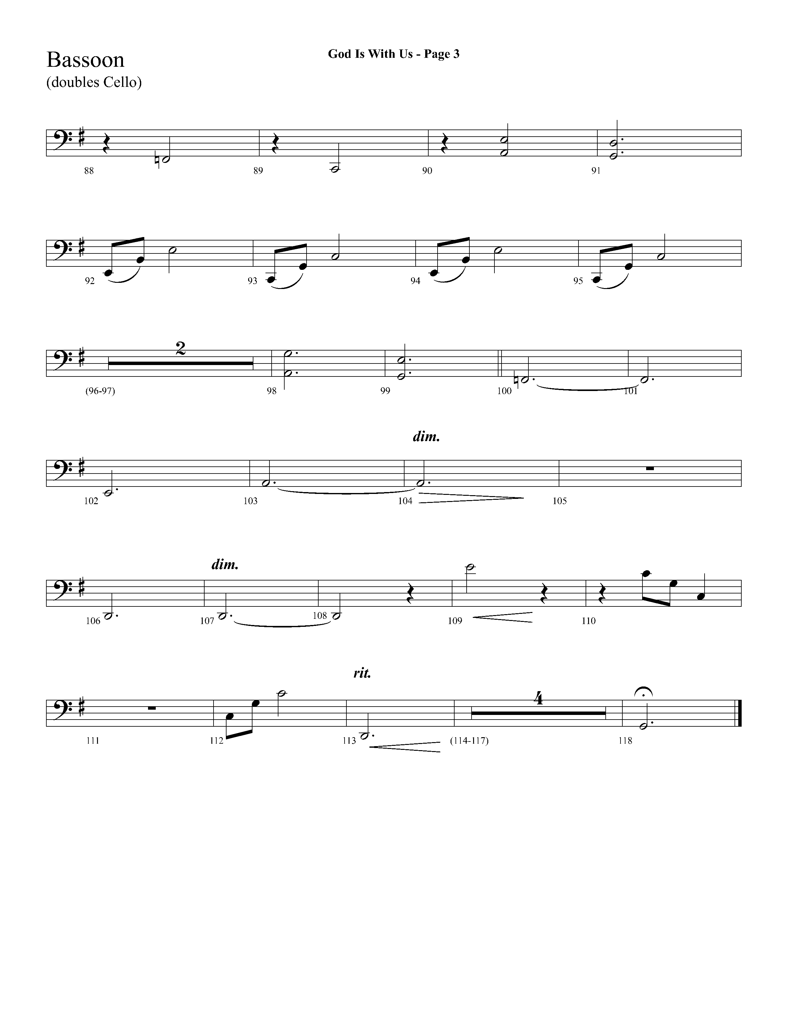 God Is With Us (with O Little Town Of Bethlehem) (Choral Anthem SATB) Bassoon (Lifeway Choral / Arr. Dave Williamson)