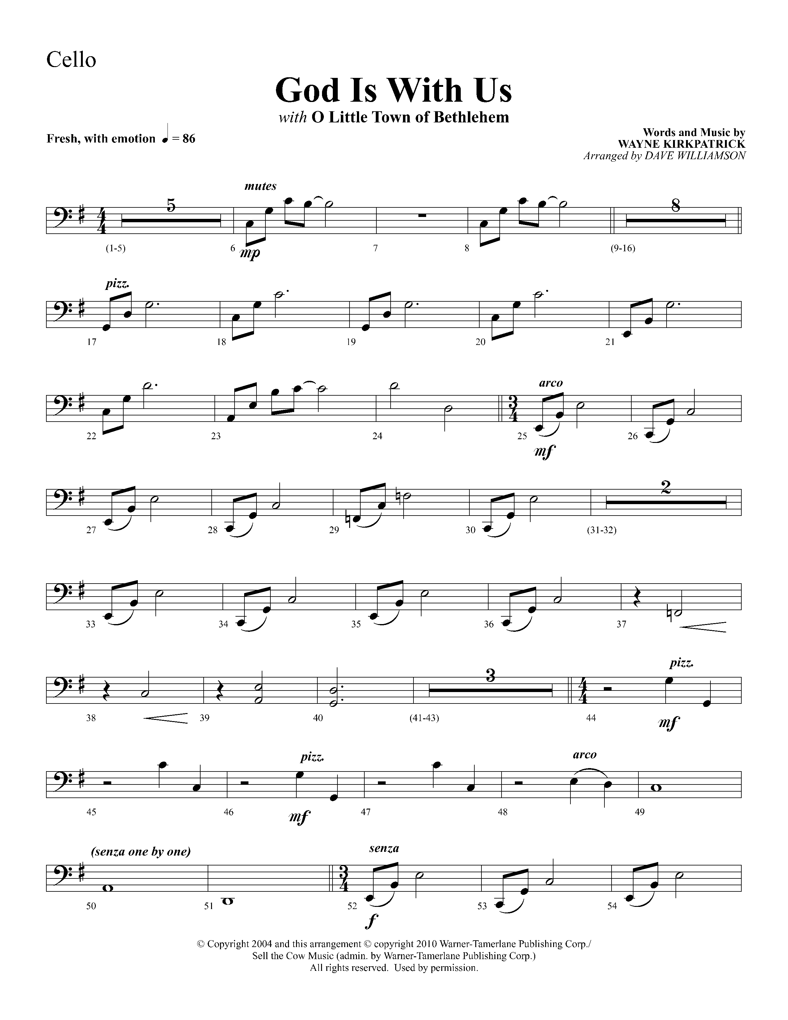 God Is With Us (with O Little Town Of Bethlehem) (Choral Anthem SATB) Cello (Lifeway Choral / Arr. Dave Williamson)
