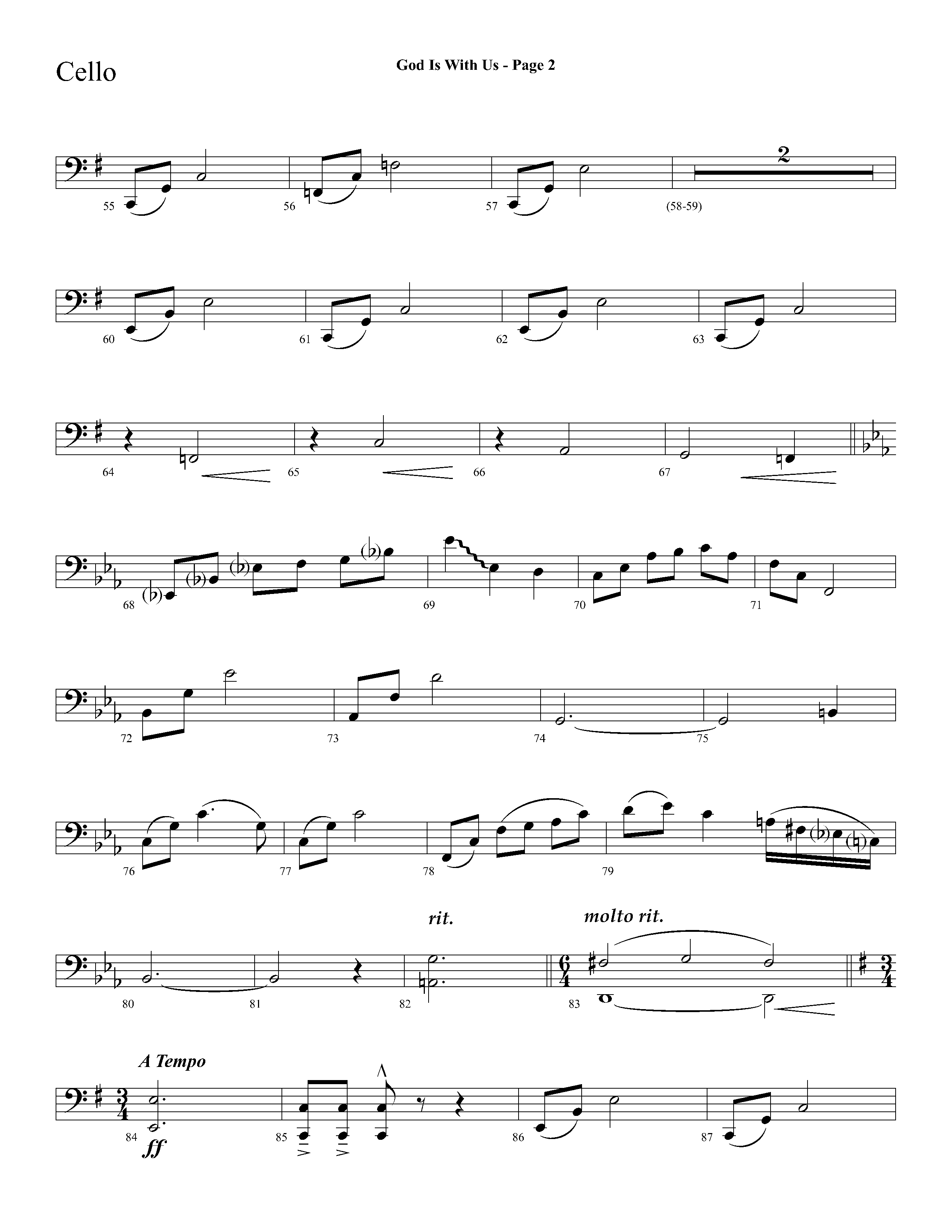 God Is With Us (with O Little Town Of Bethlehem) (Choral Anthem SATB) Cello (Lifeway Choral / Arr. Dave Williamson)