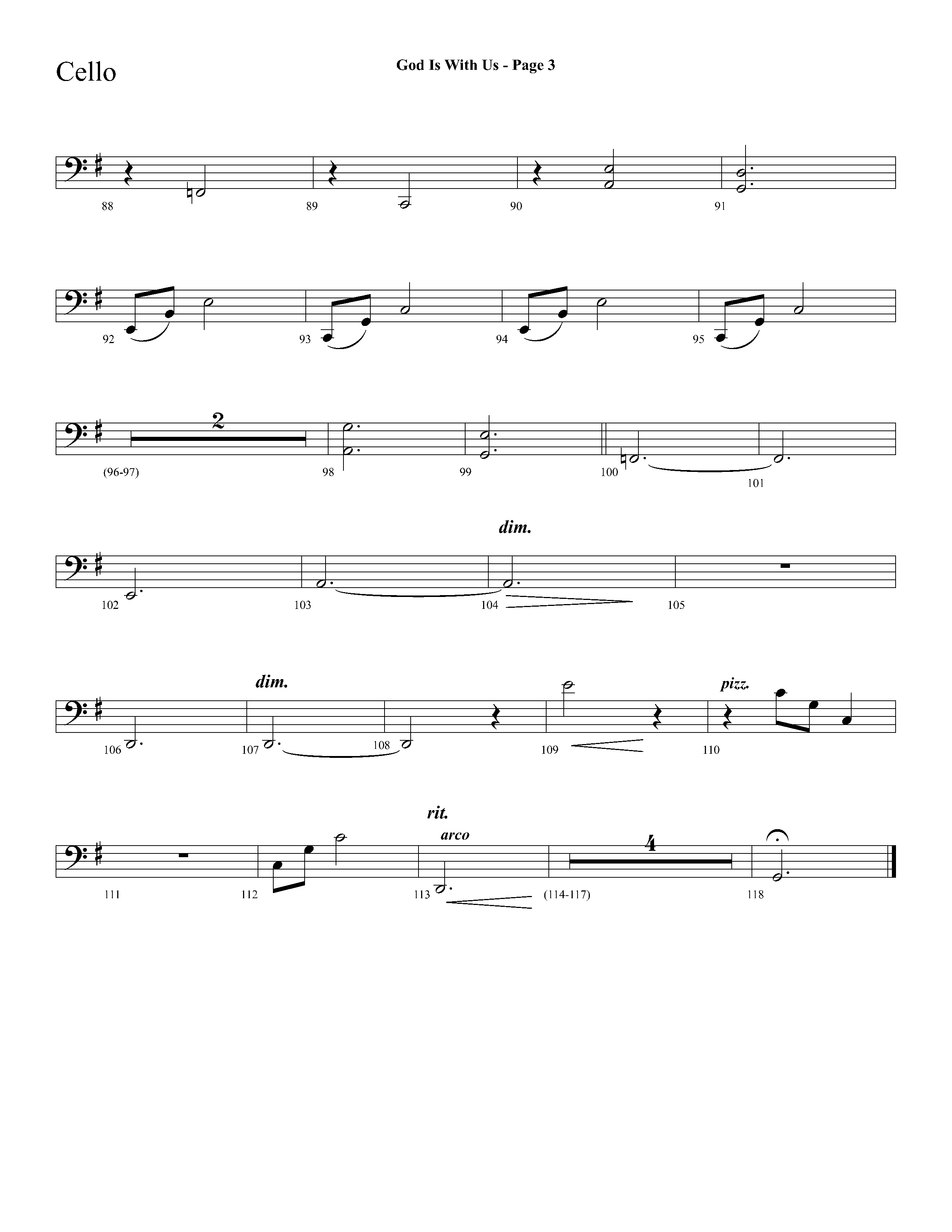 God Is With Us (with O Little Town Of Bethlehem) (Choral Anthem SATB) Cello (Lifeway Choral / Arr. Dave Williamson)