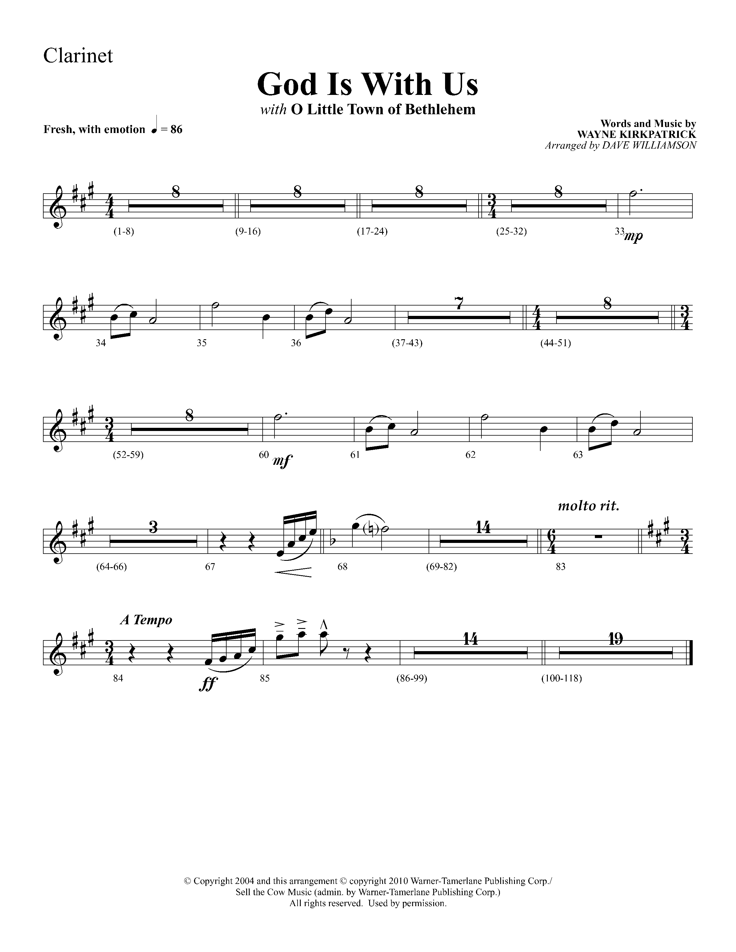 God Is With Us (with O Little Town Of Bethlehem) (Choral Anthem SATB) Clarinet (Lifeway Choral / Arr. Dave Williamson)