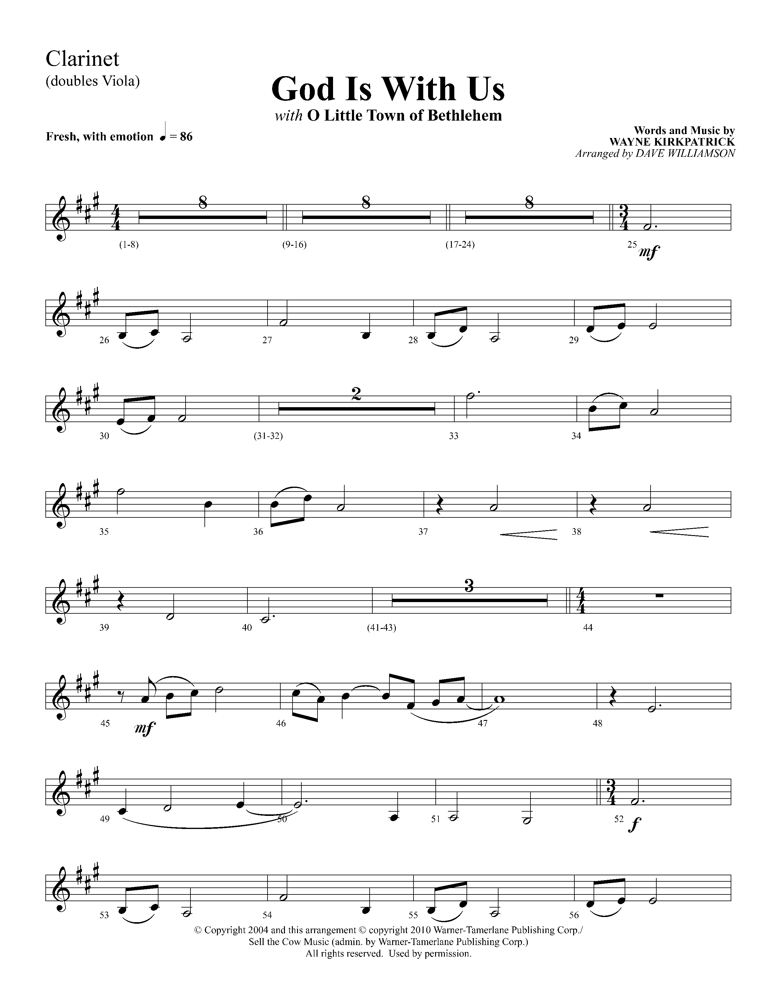 God Is With Us (with O Little Town Of Bethlehem) (Choral Anthem SATB) Clarinet (Lifeway Choral / Arr. Dave Williamson)