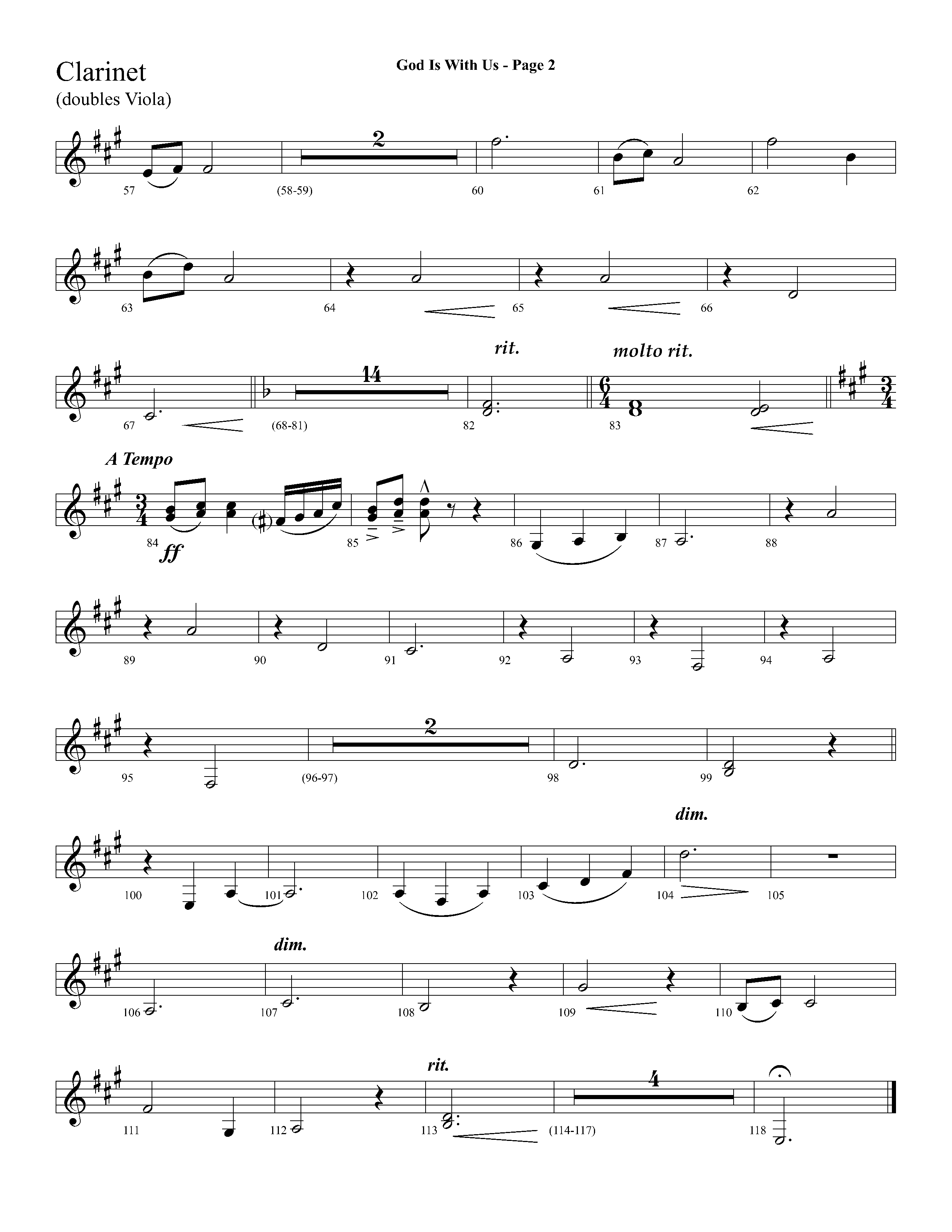 God Is With Us (with O Little Town Of Bethlehem) (Choral Anthem SATB) Clarinet (Lifeway Choral / Arr. Dave Williamson)