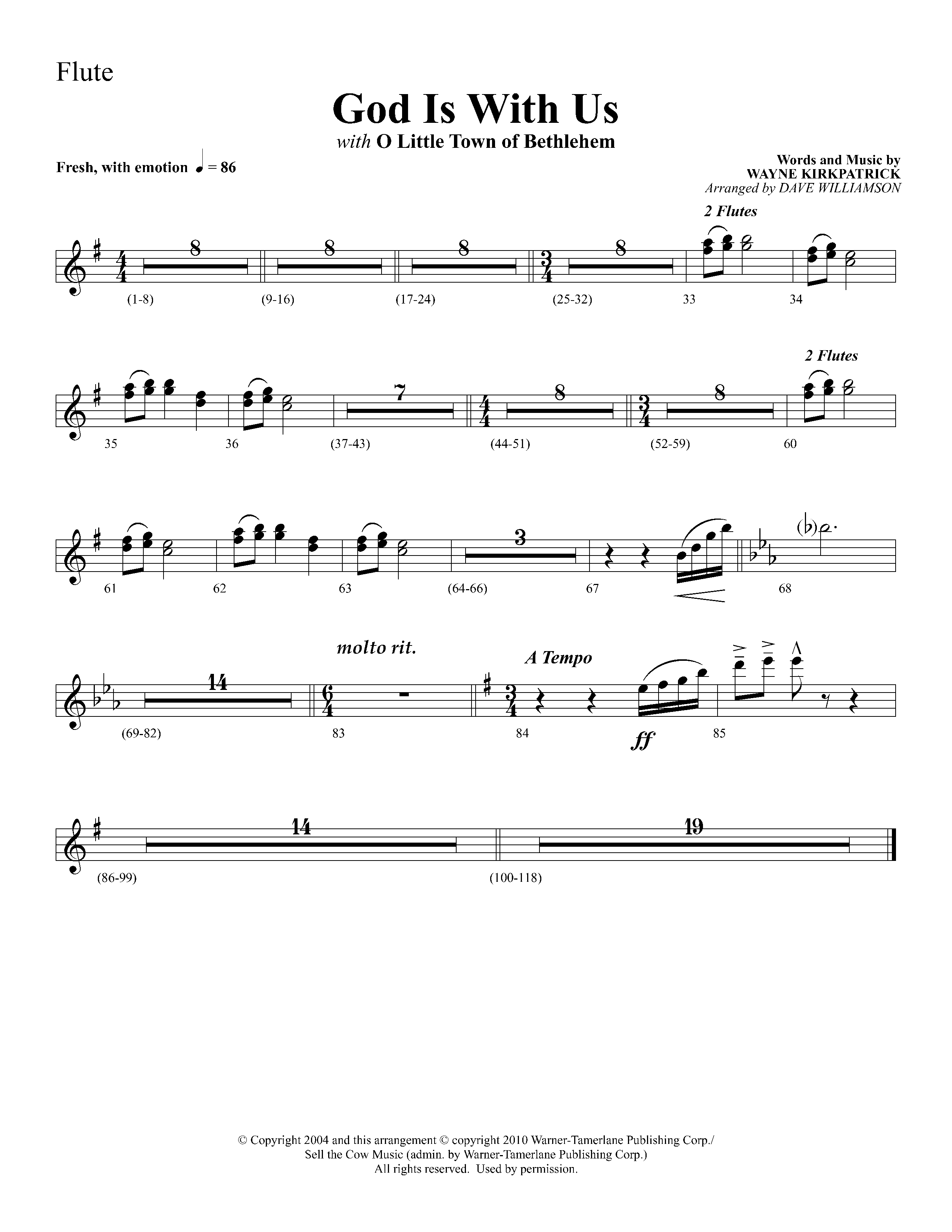 God Is With Us (with O Little Town Of Bethlehem) (Choral Anthem SATB) Flute (Lifeway Choral / Arr. Dave Williamson)