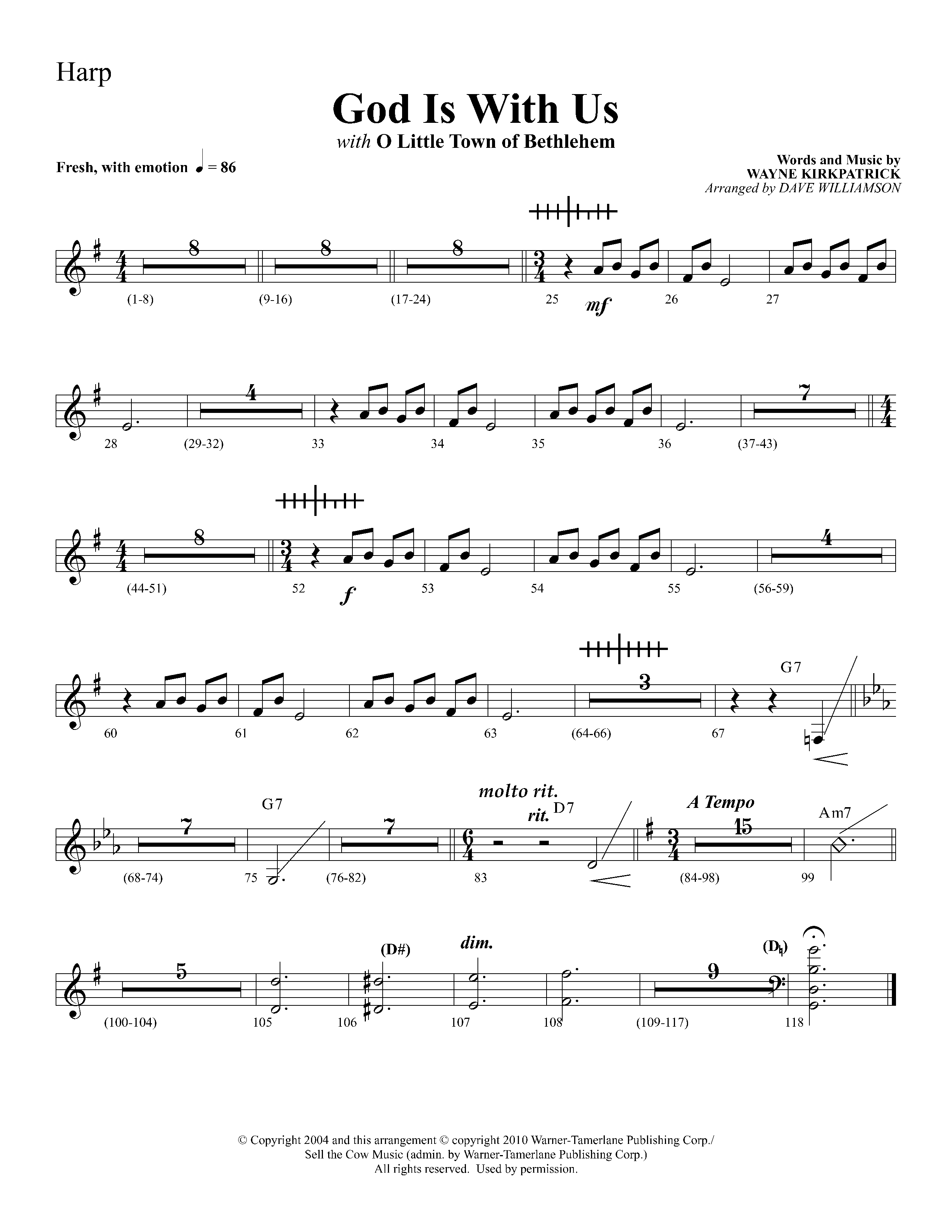 God Is With Us (with O Little Town Of Bethlehem) (Choral Anthem SATB) Harp (Lifeway Choral / Arr. Dave Williamson)