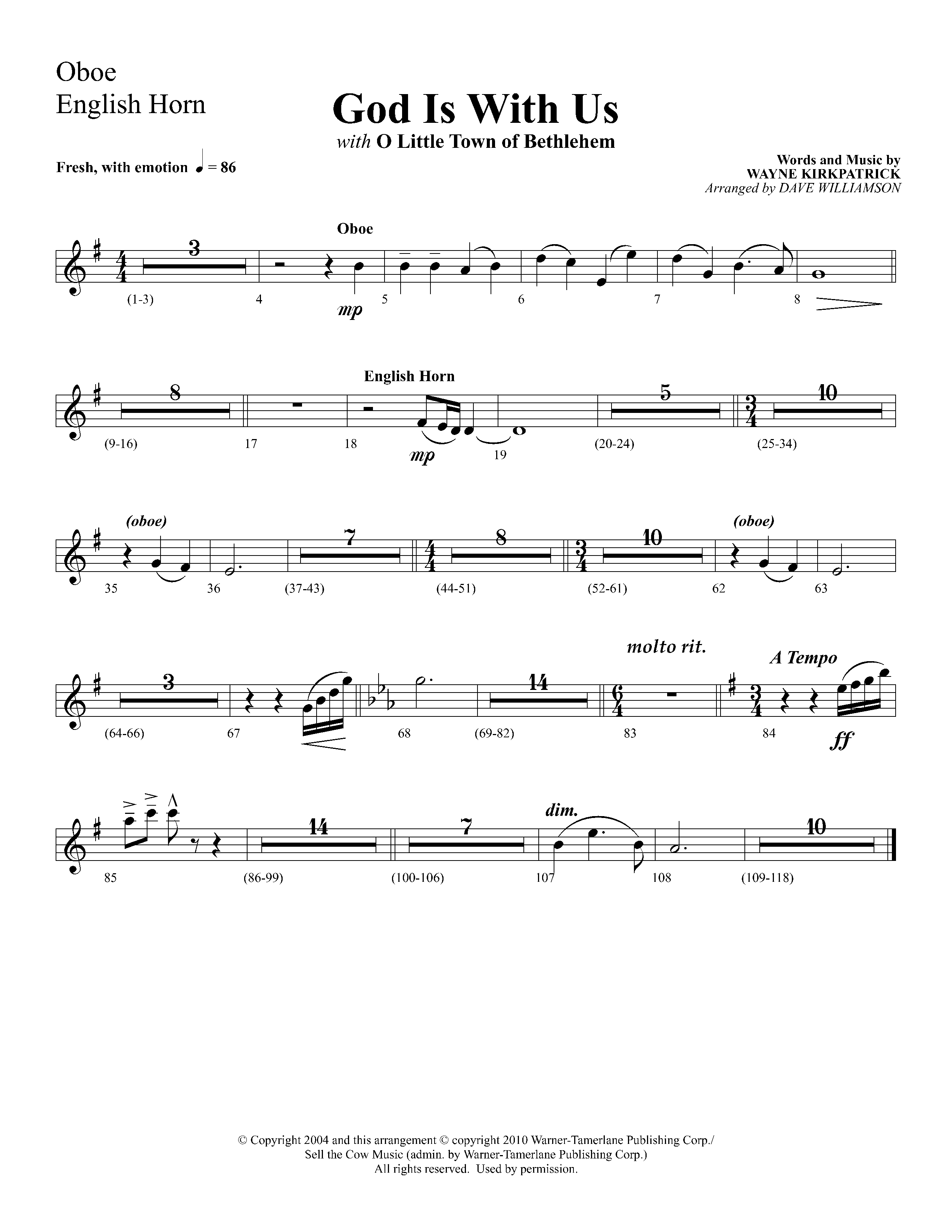 God Is With Us (with O Little Town Of Bethlehem) (Choral Anthem SATB) Oboe (Lifeway Choral / Arr. Dave Williamson)