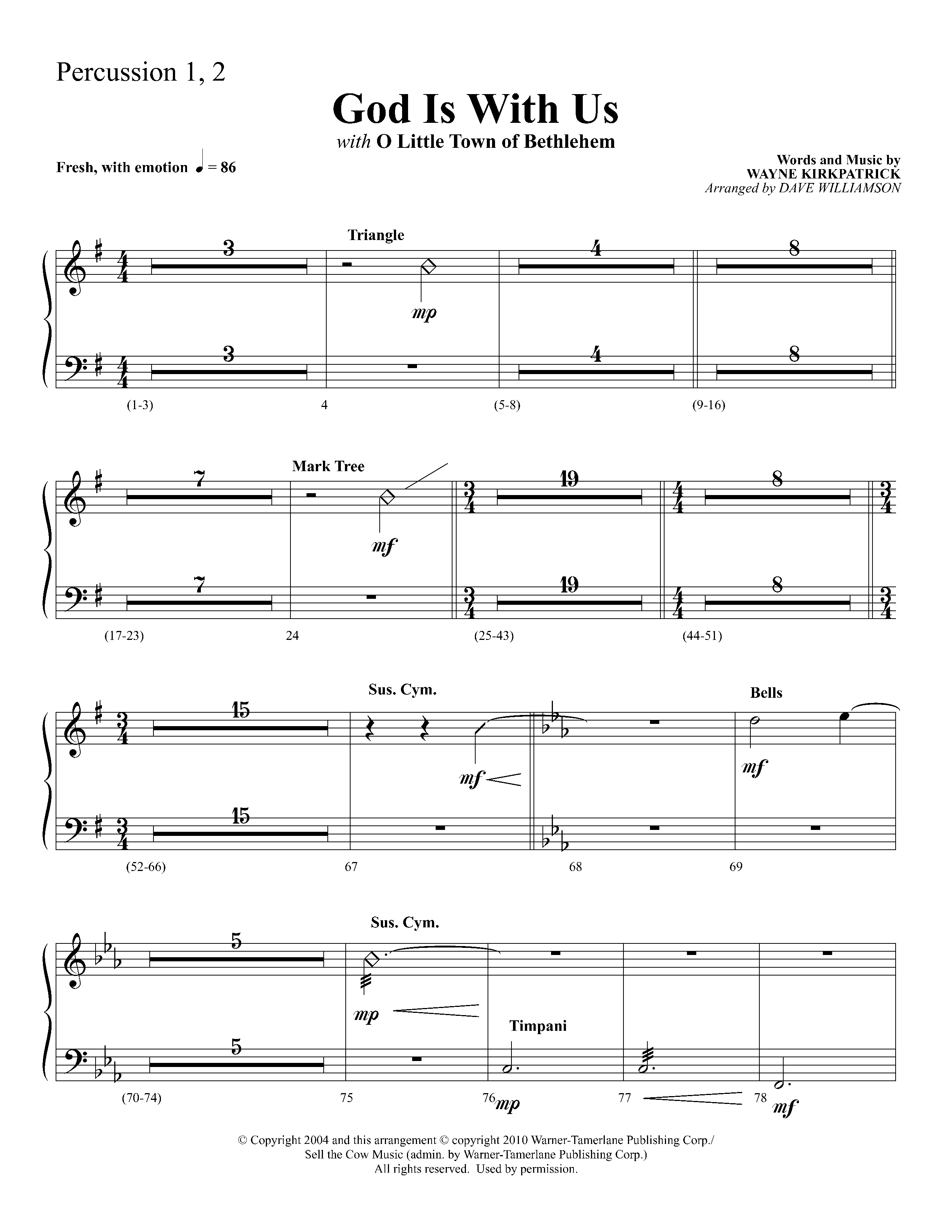 God Is With Us (with O Little Town Of Bethlehem) (Choral Anthem SATB) Percussion 1/2 (Lifeway Choral / Arr. Dave Williamson)