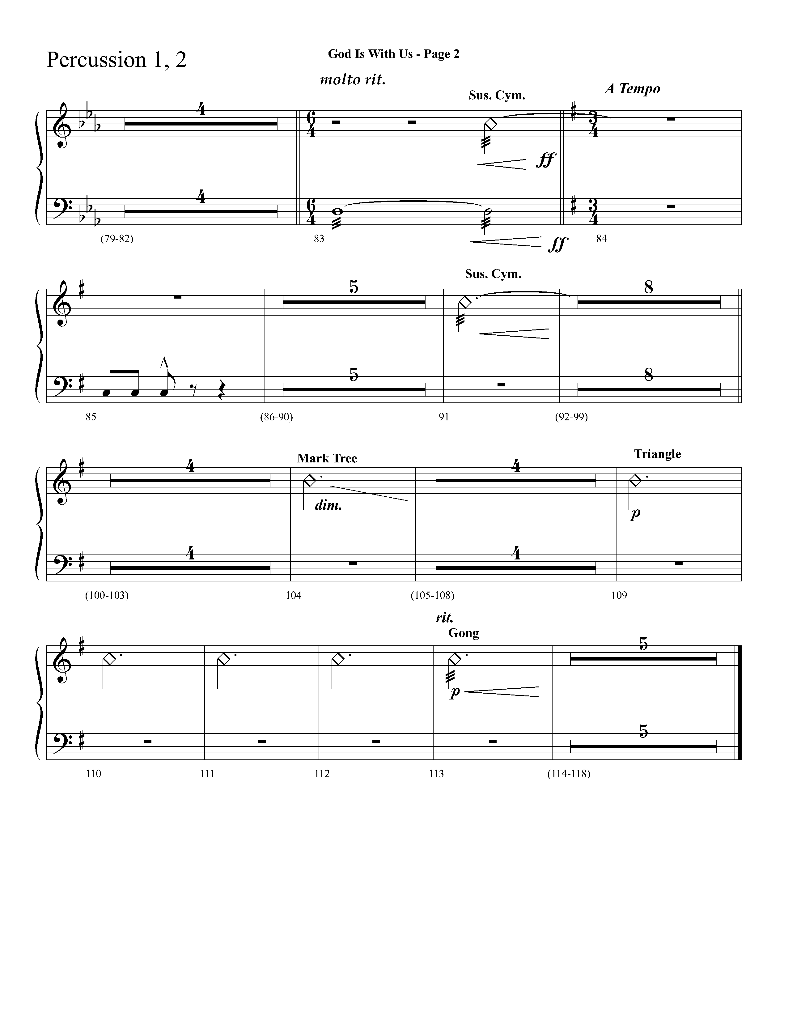 God Is With Us (with O Little Town Of Bethlehem) (Choral Anthem SATB) Percussion 1/2 (Lifeway Choral / Arr. Dave Williamson)