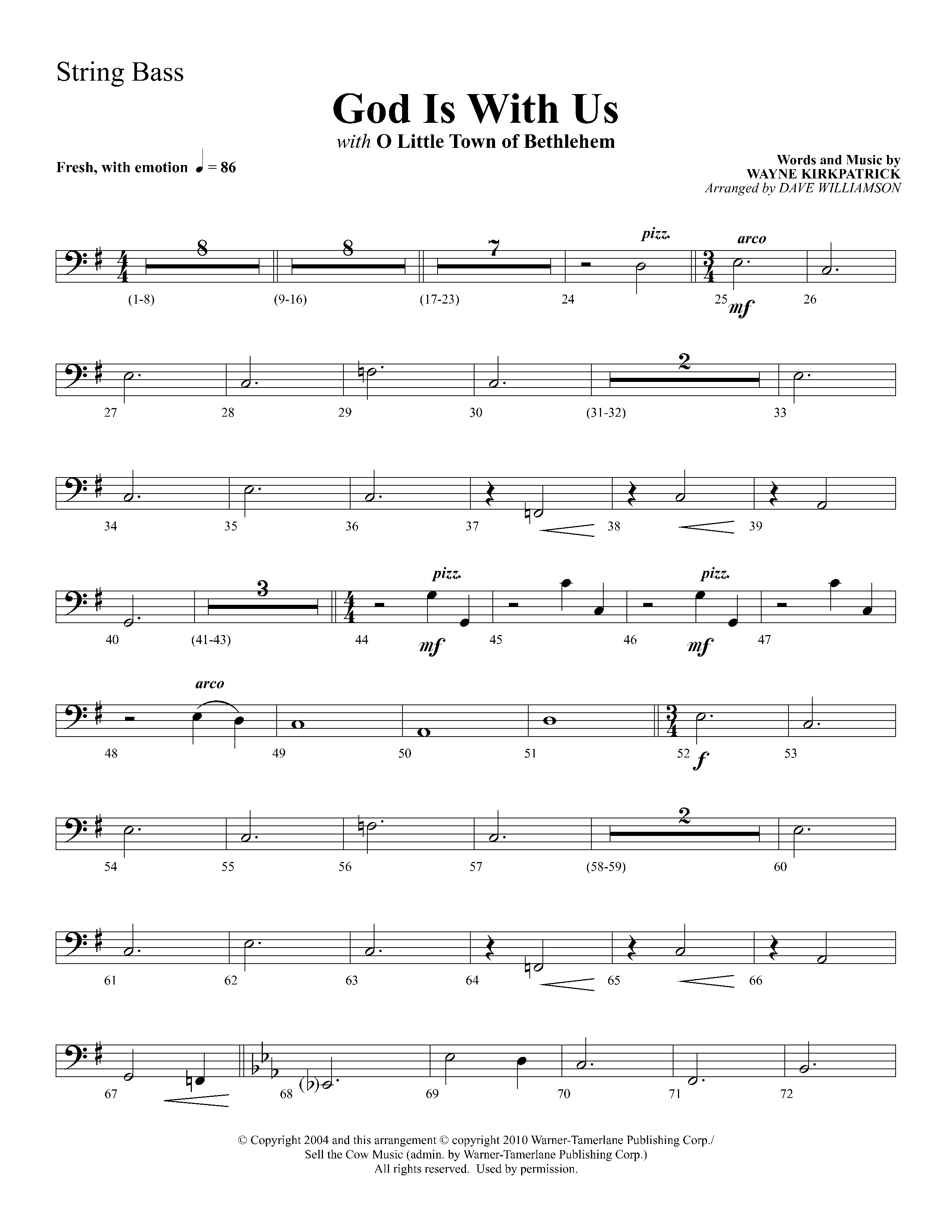 God Is With Us (with O Little Town Of Bethlehem) (Choral Anthem SATB) String Bass (Lifeway Choral / Arr. Dave Williamson)