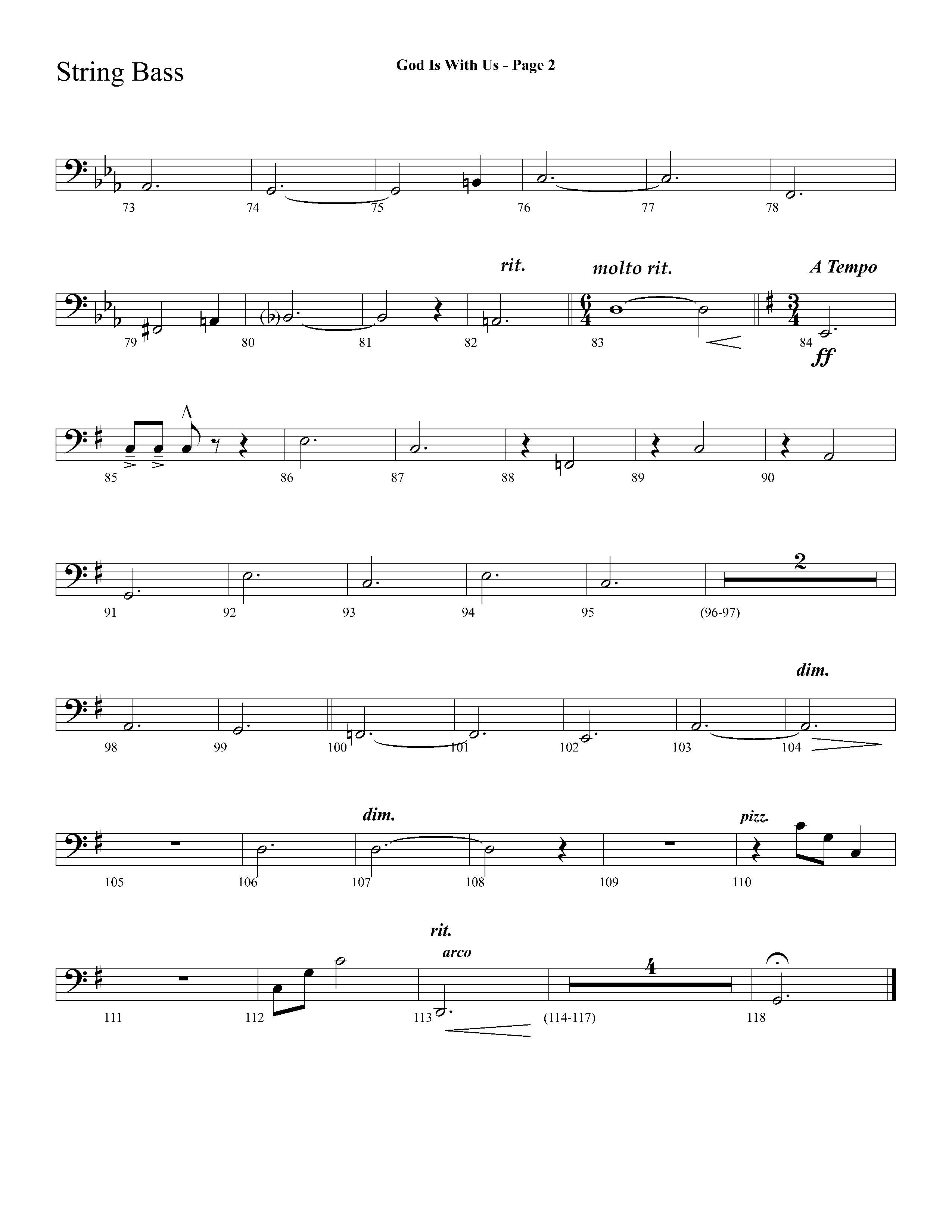 God Is With Us (with O Little Town Of Bethlehem) (Choral Anthem SATB) String Bass (Lifeway Choral / Arr. Dave Williamson)